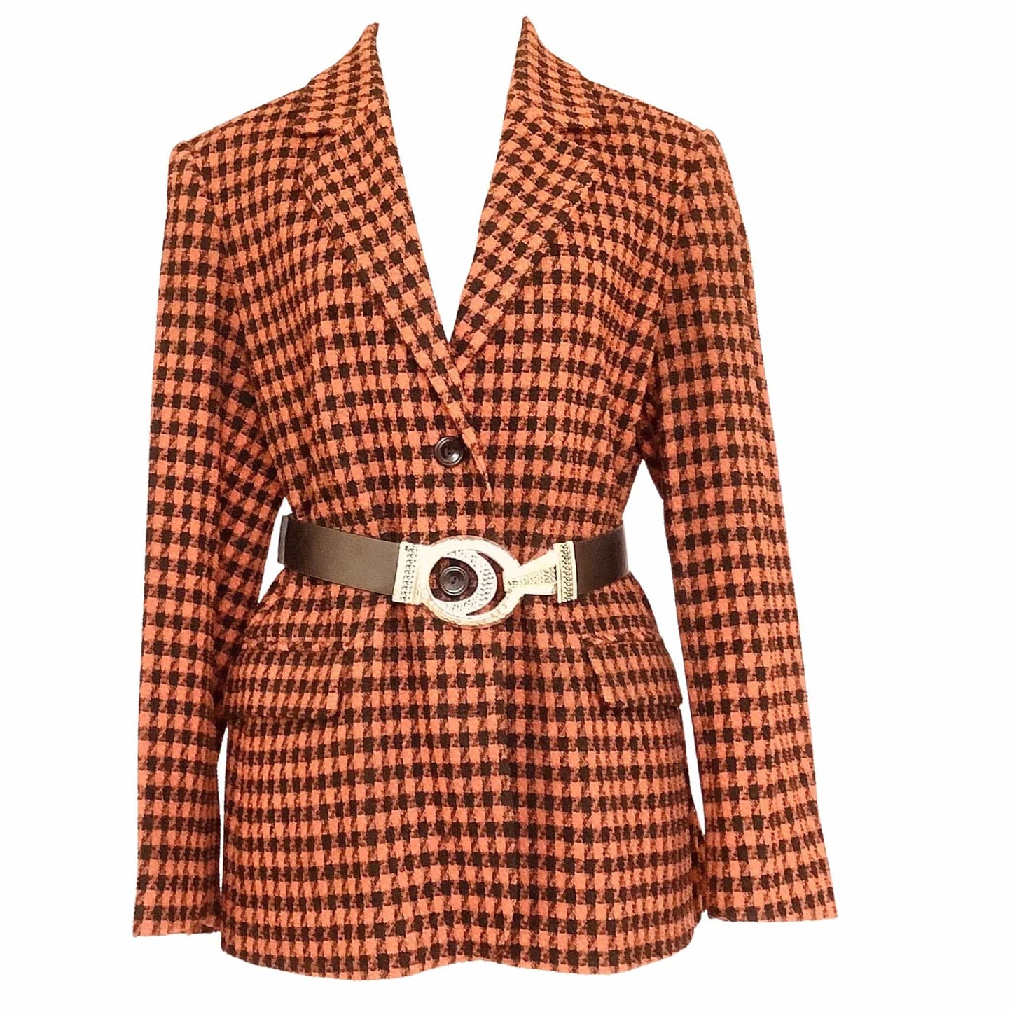 Red Houndstooth Blazer Small / Orange / Vintage 1980s