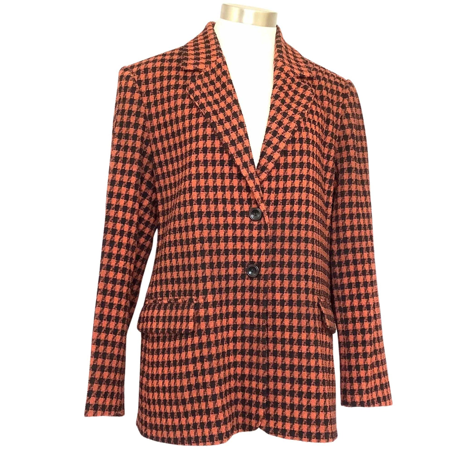 Red Houndstooth Blazer Small / Orange / Vintage 1980s