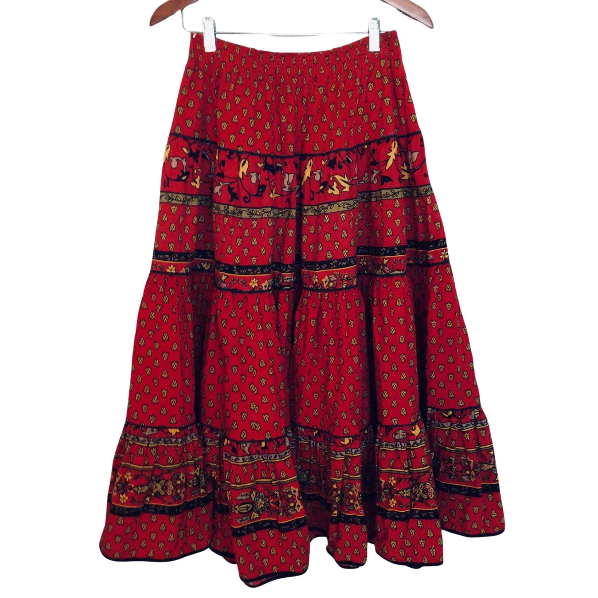 Red Western Full Skirt Large / Multi / Vintage 1980s