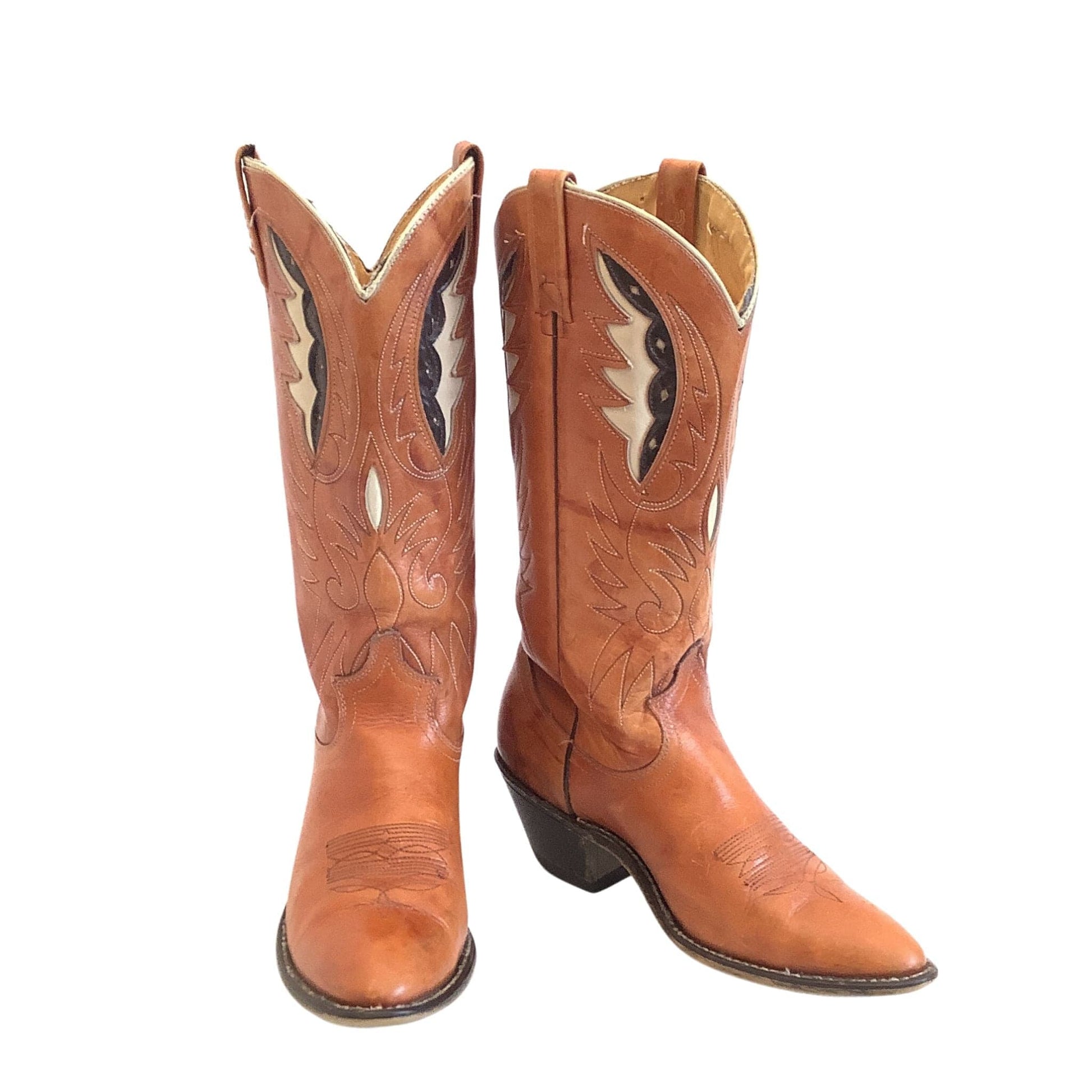 Retro Butterfly Cowboy Boots 7 / Tan / Vintage 1970s