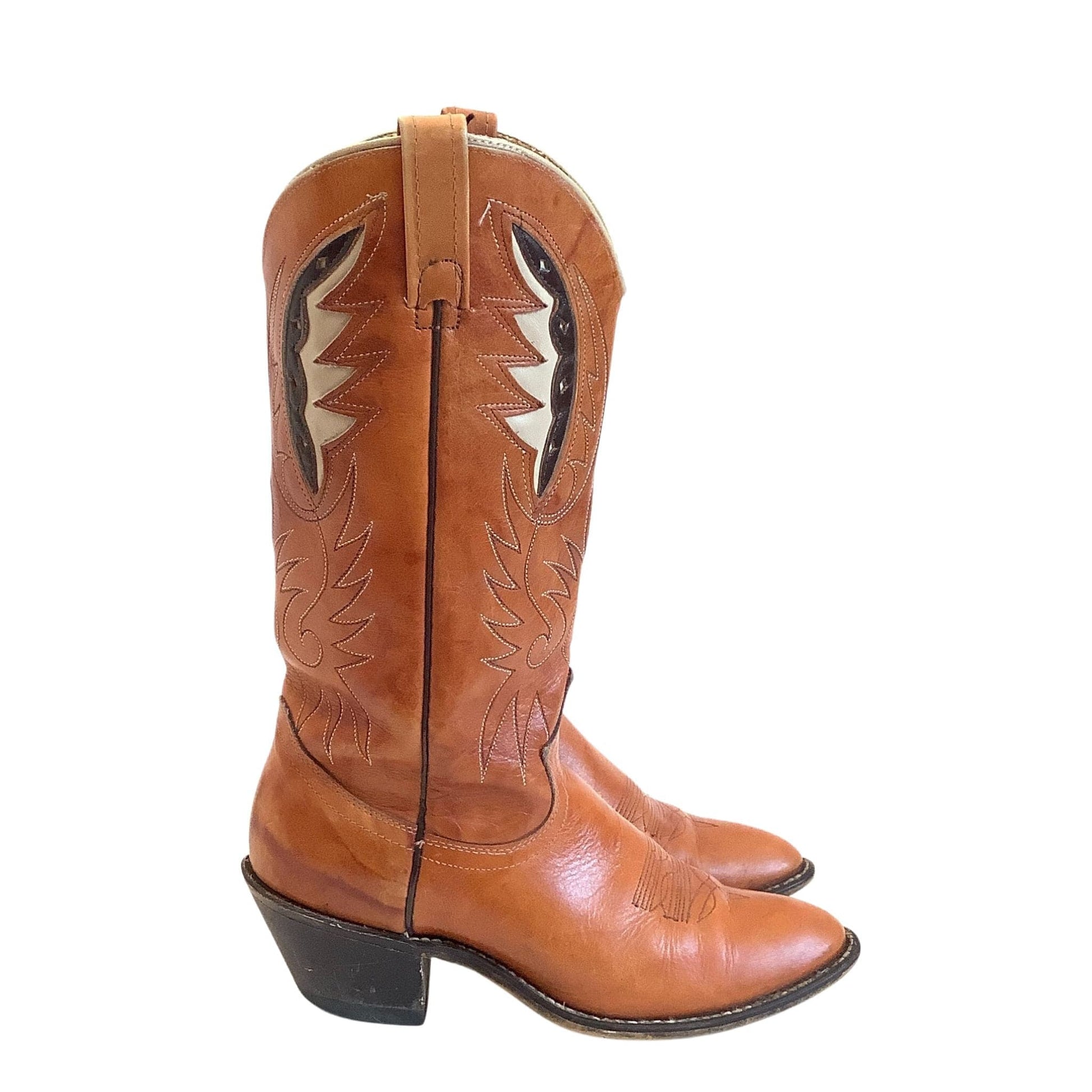 Retro Butterfly Cowboy Boots 7 / Tan / Vintage 1970s