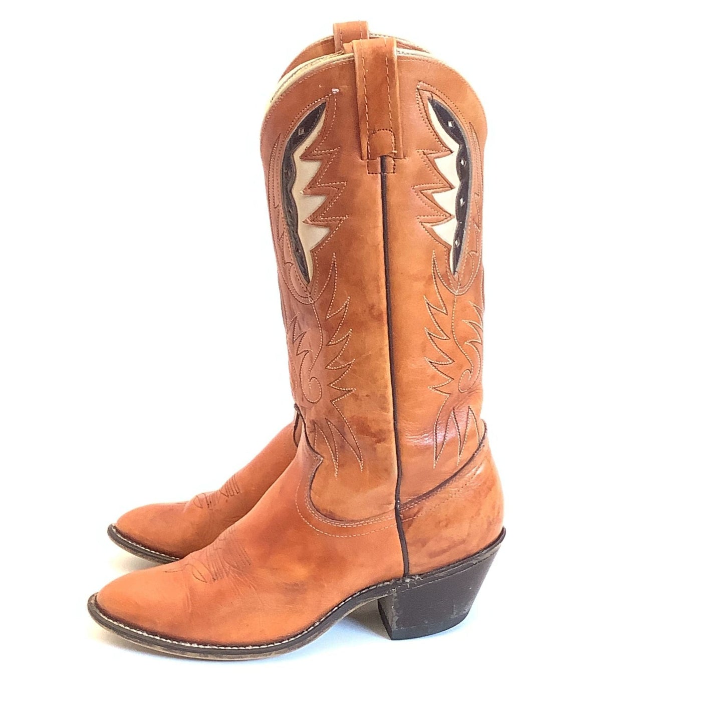 Retro Butterfly Cowboy Boots 7 / Tan / Vintage 1970s