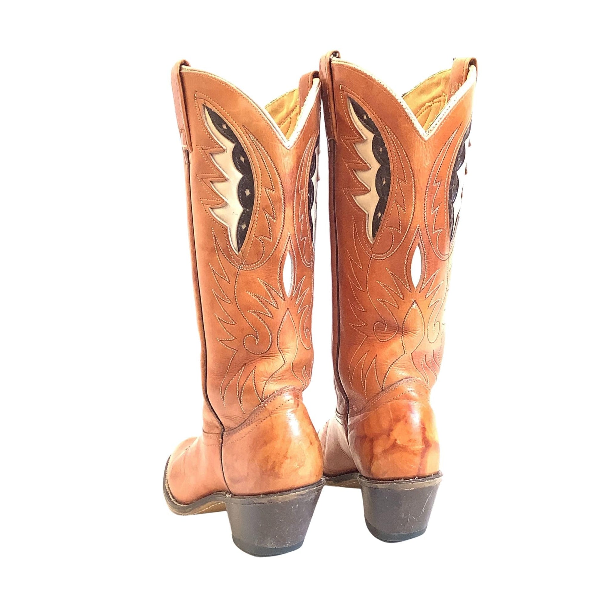 Retro Butterfly Cowboy Boots 7 / Tan / Vintage 1970s