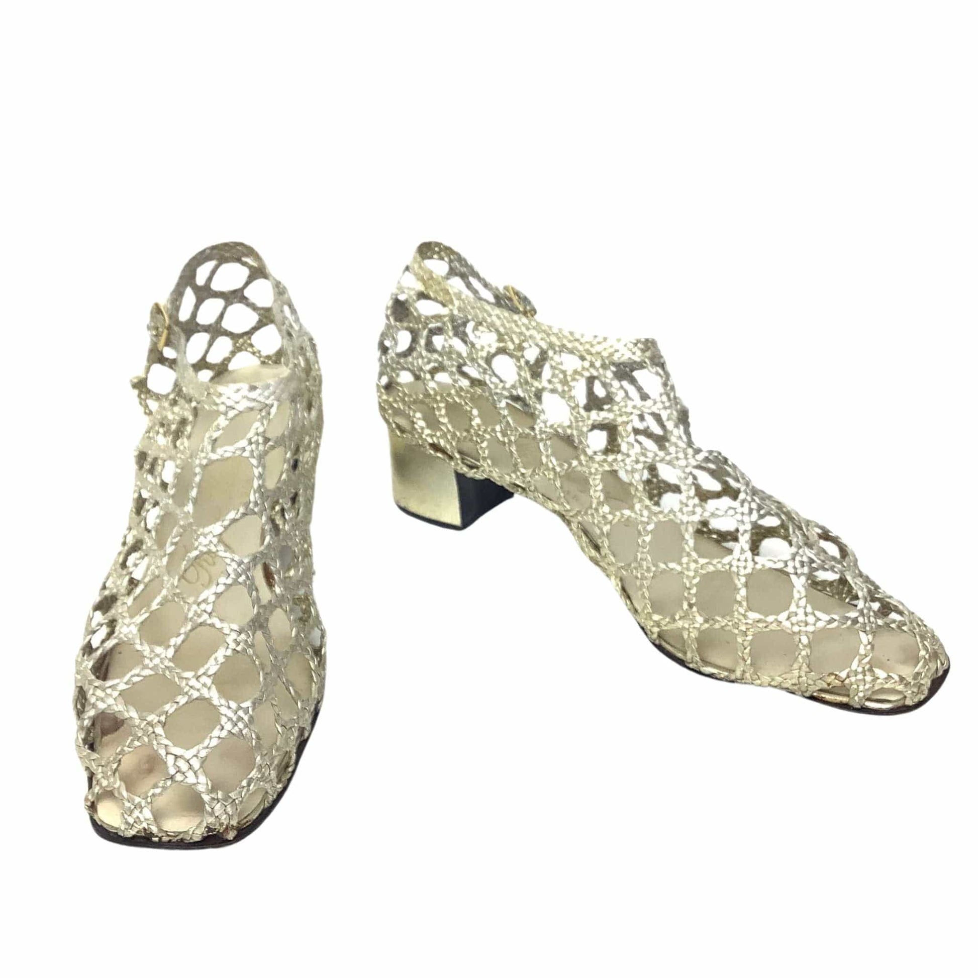 Roger Vivier Woven Sandals 8.5 / Gold / Vintage 1990s