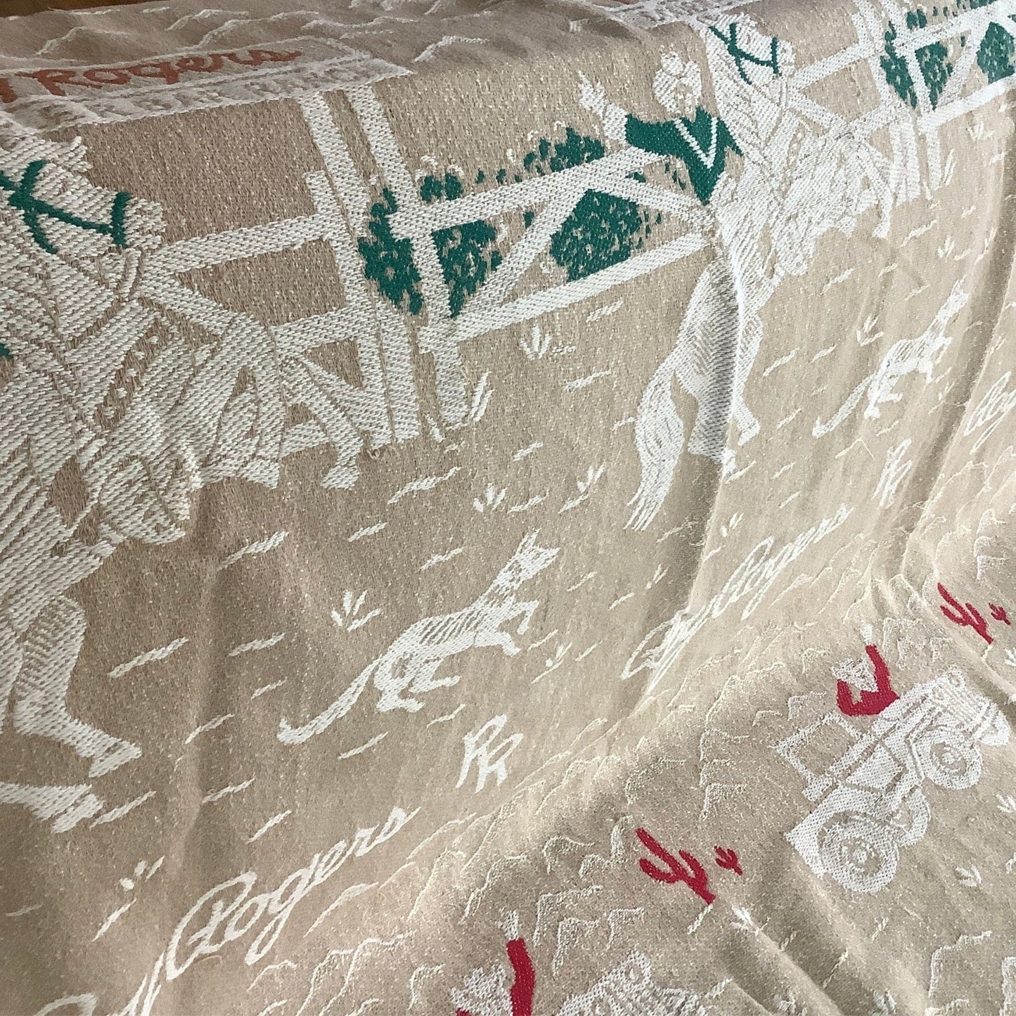 Roy Rogers Jeep Bedspread Multi / Cotton / Vintage 1950s