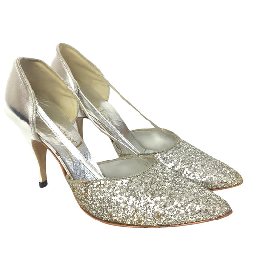 Silver Pin-up Heels 7.5 / Silver / Vintage 1950s