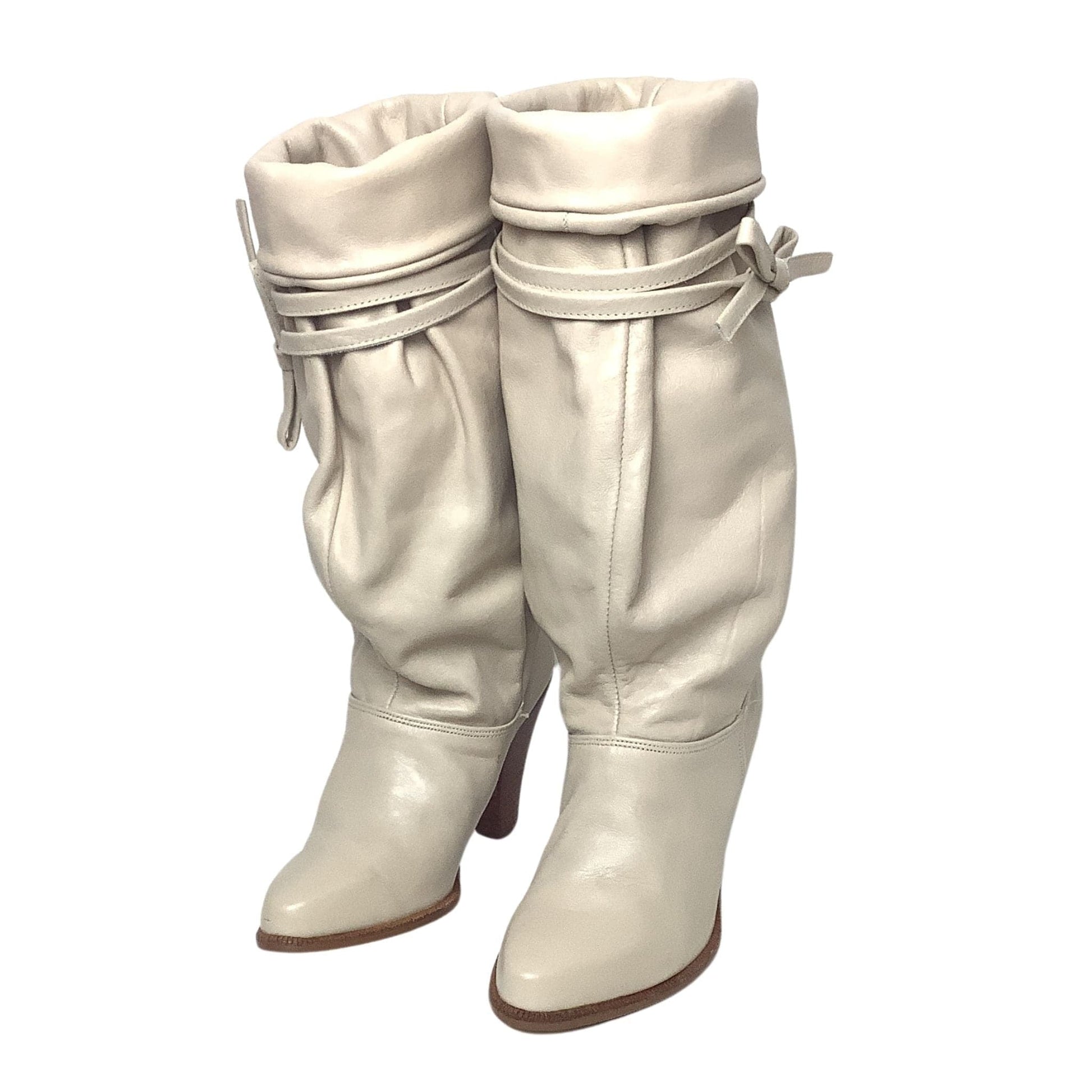 Slouchy Leather Boots 6.5 / Beige / Slouch