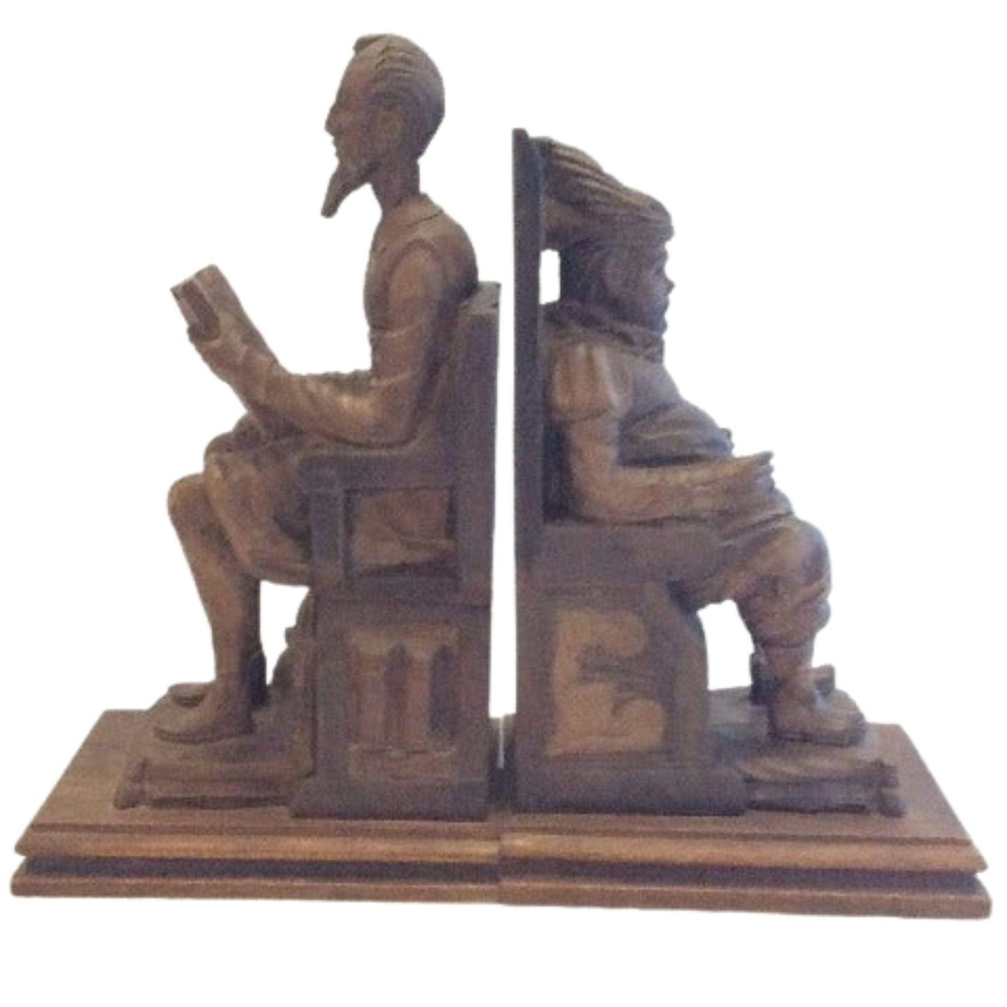 Spanish Figural Bookends Brown / Wood / Vintage 1970s