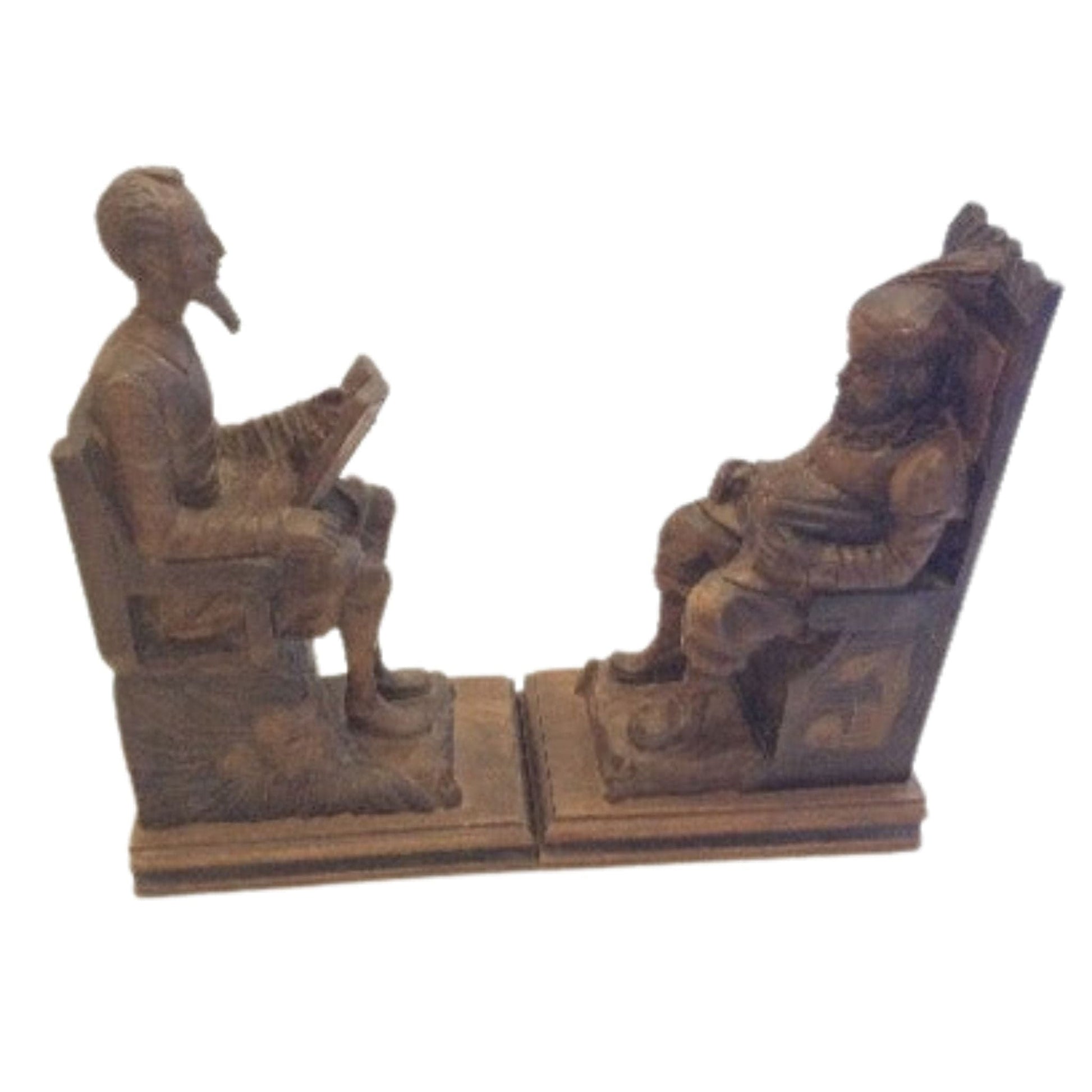 Spanish Figural Bookends Brown / Wood / Vintage 1970s