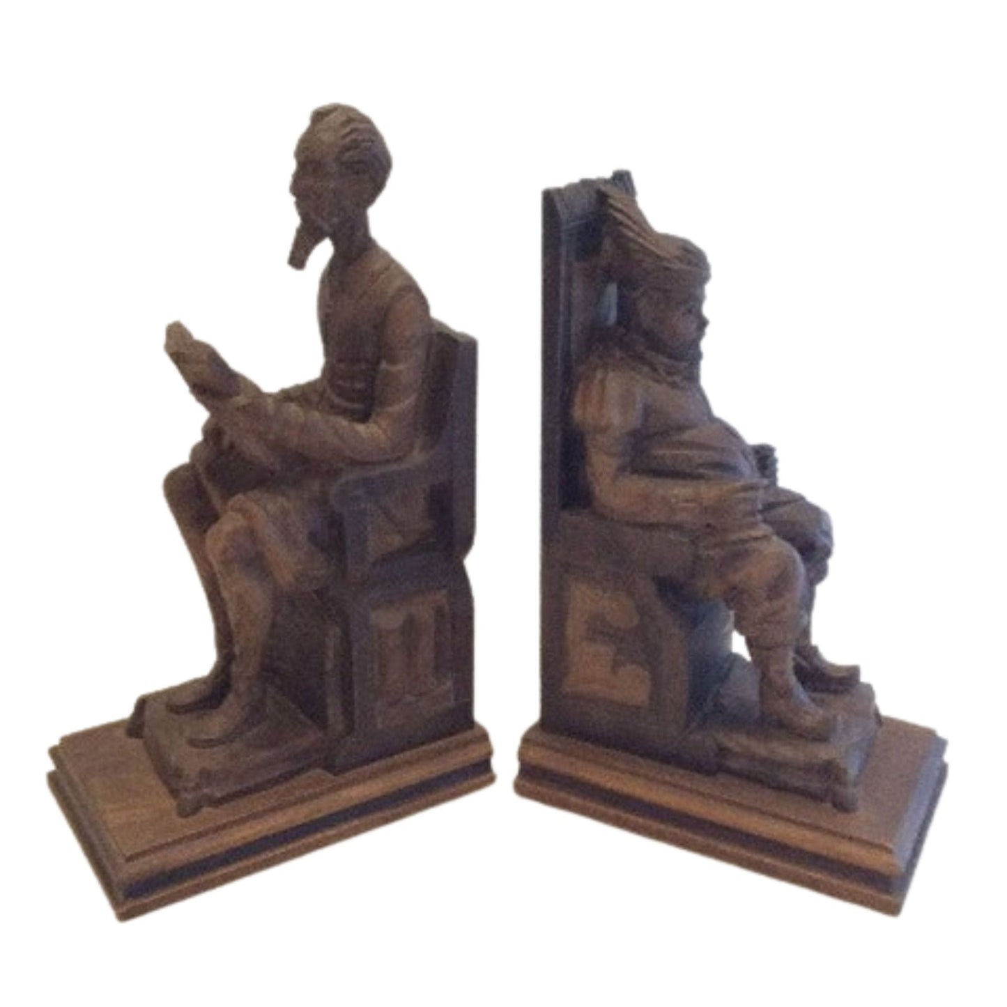 Spanish Figural Bookends Brown / Wood / Vintage 1970s