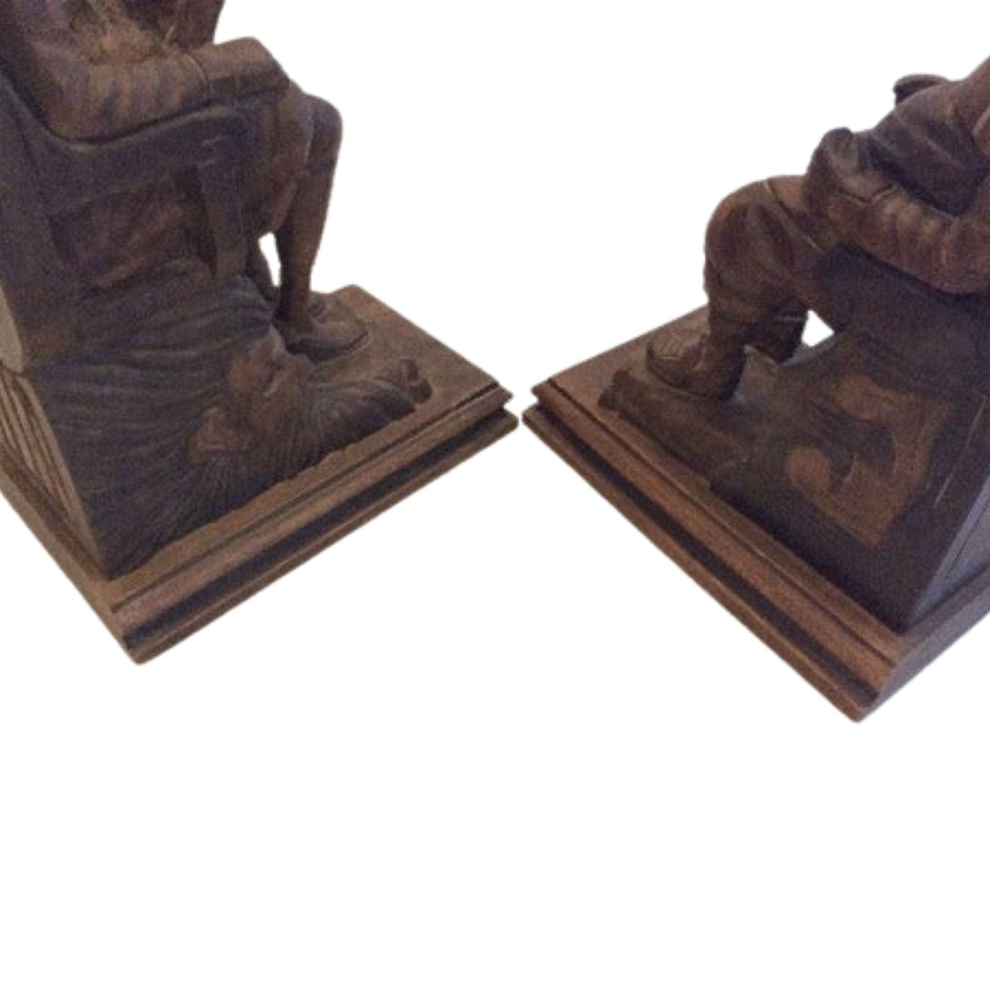 Spanish Figural Bookends Brown / Wood / Vintage 1970s