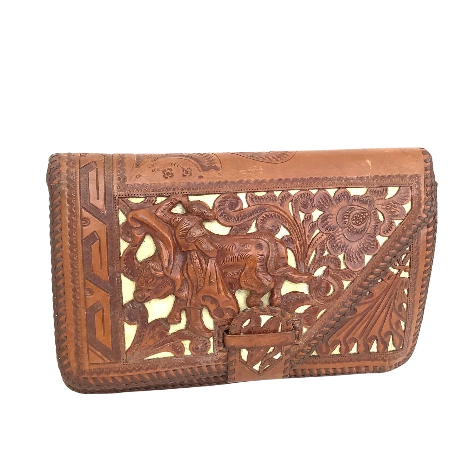 Spanish Revival Clutch Bag Tan / Leather / Vintage 1920s