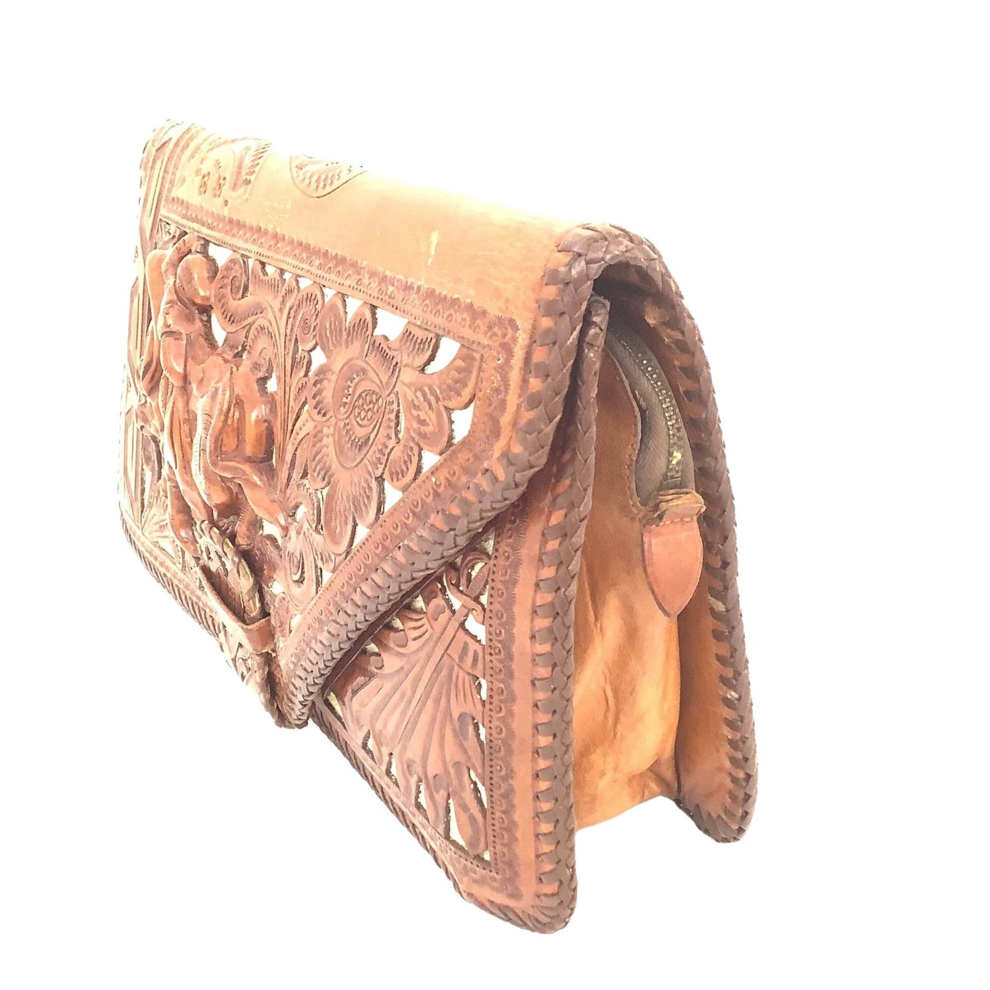 Spanish Revival Clutch Bag Tan / Leather / Vintage 1920s