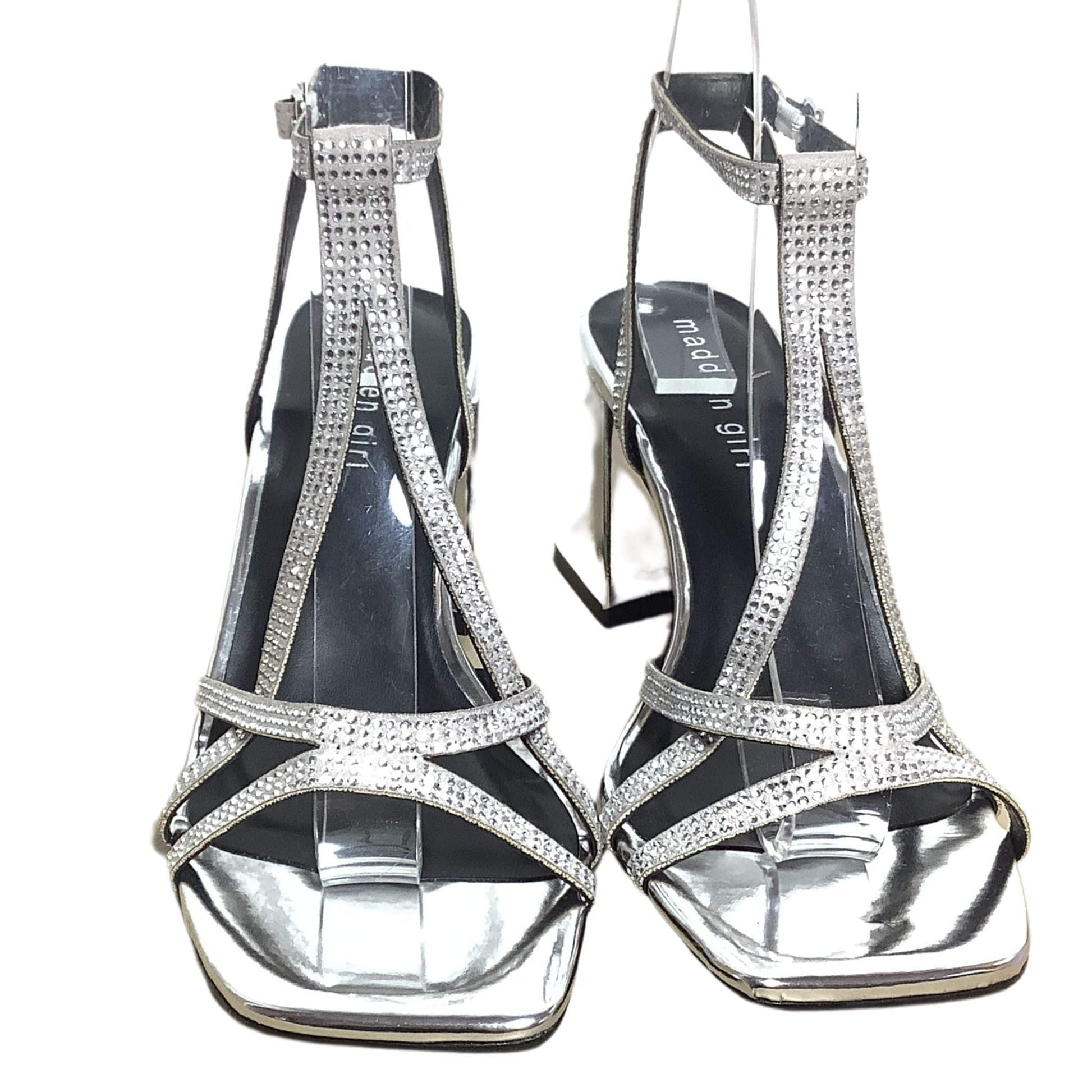 Square Toe Rhinestone Heels 8 / Silver / Strappy