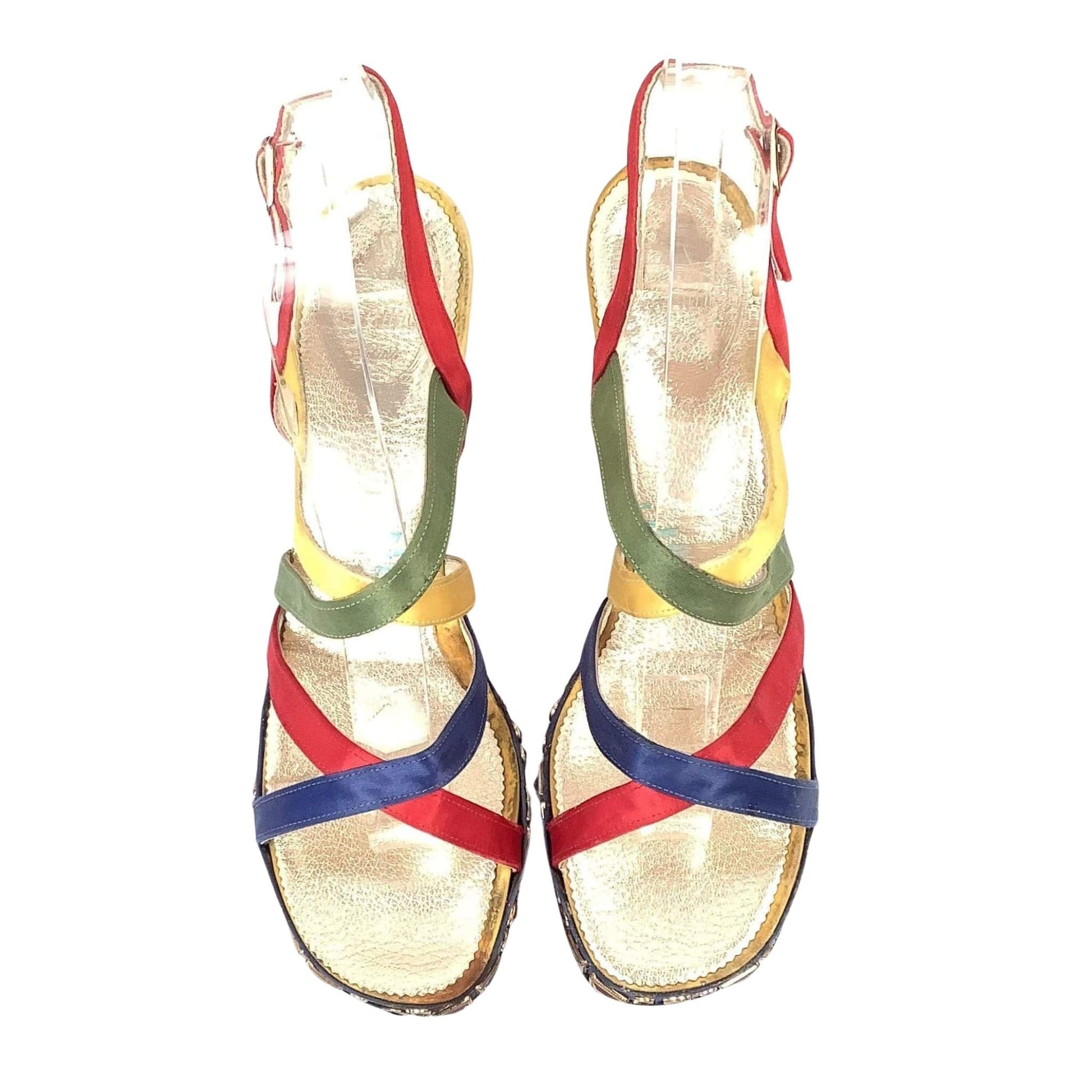 Strappy Disco Heels 7.5 / Multi / Vintage 1970s