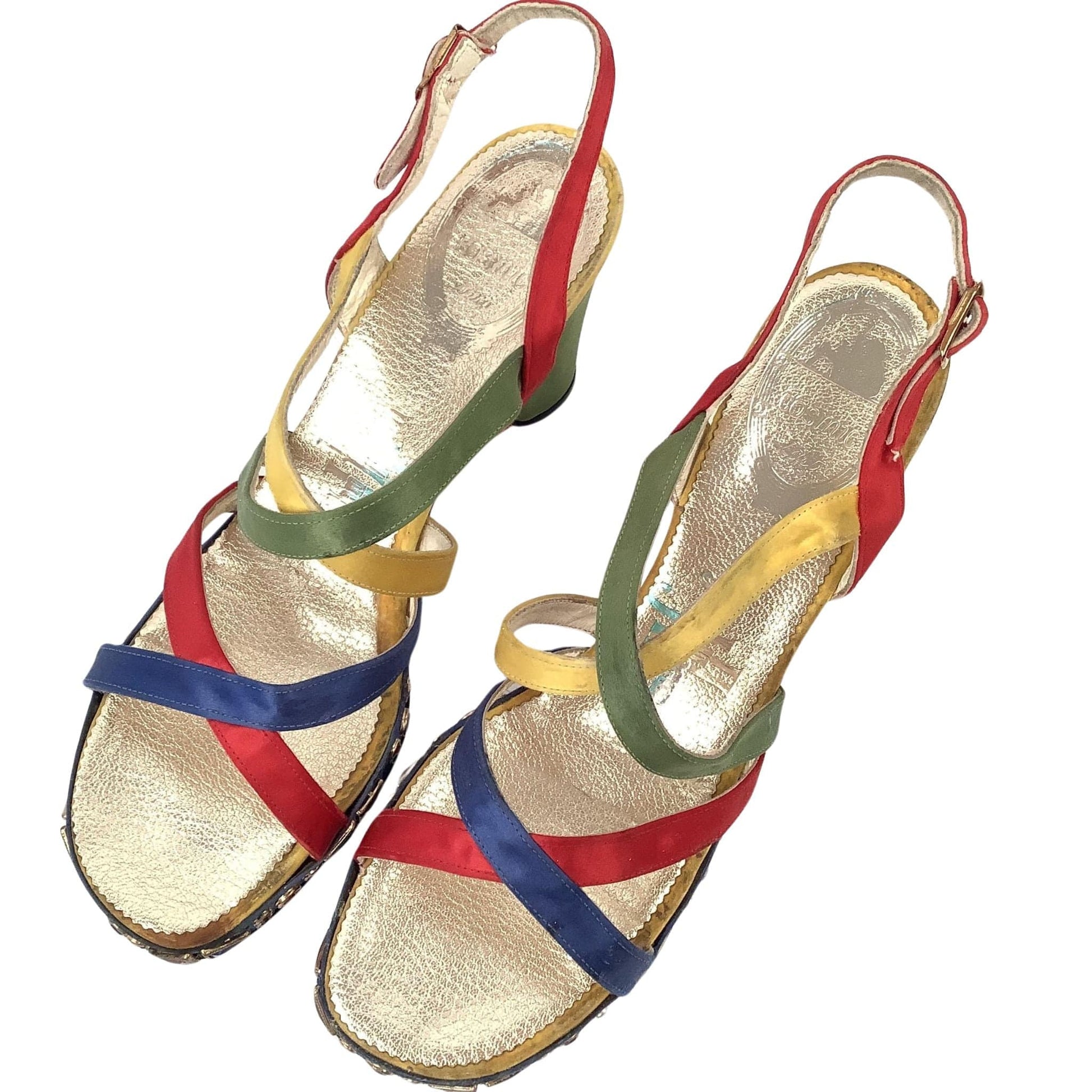 Strappy Disco Heels 7.5 / Multi / Vintage 1970s