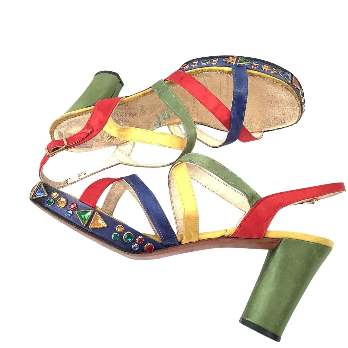 Strappy Disco Heels 7.5 / Multi / Vintage 1970s