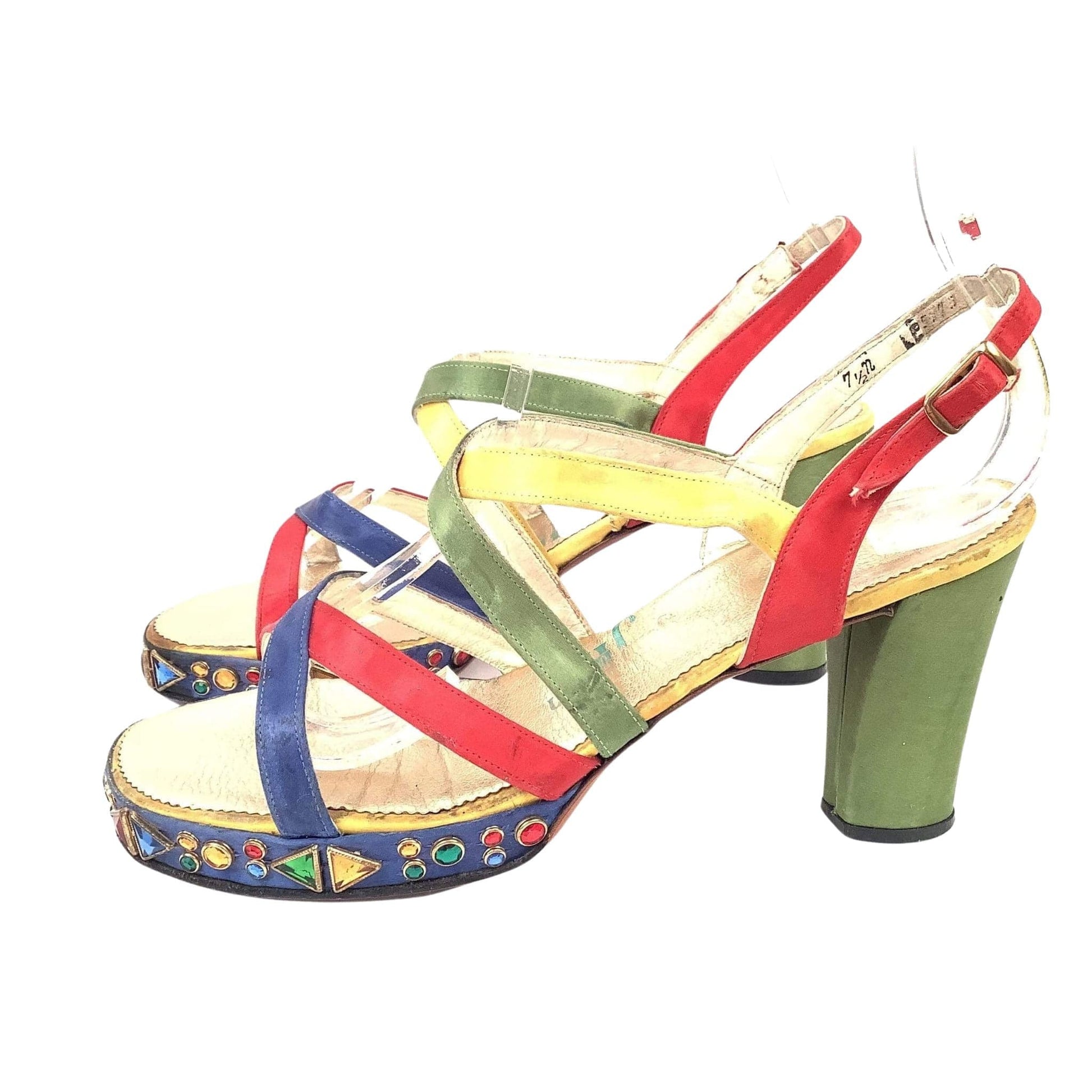 Strappy Disco Heels 7.5 / Multi / Vintage 1970s