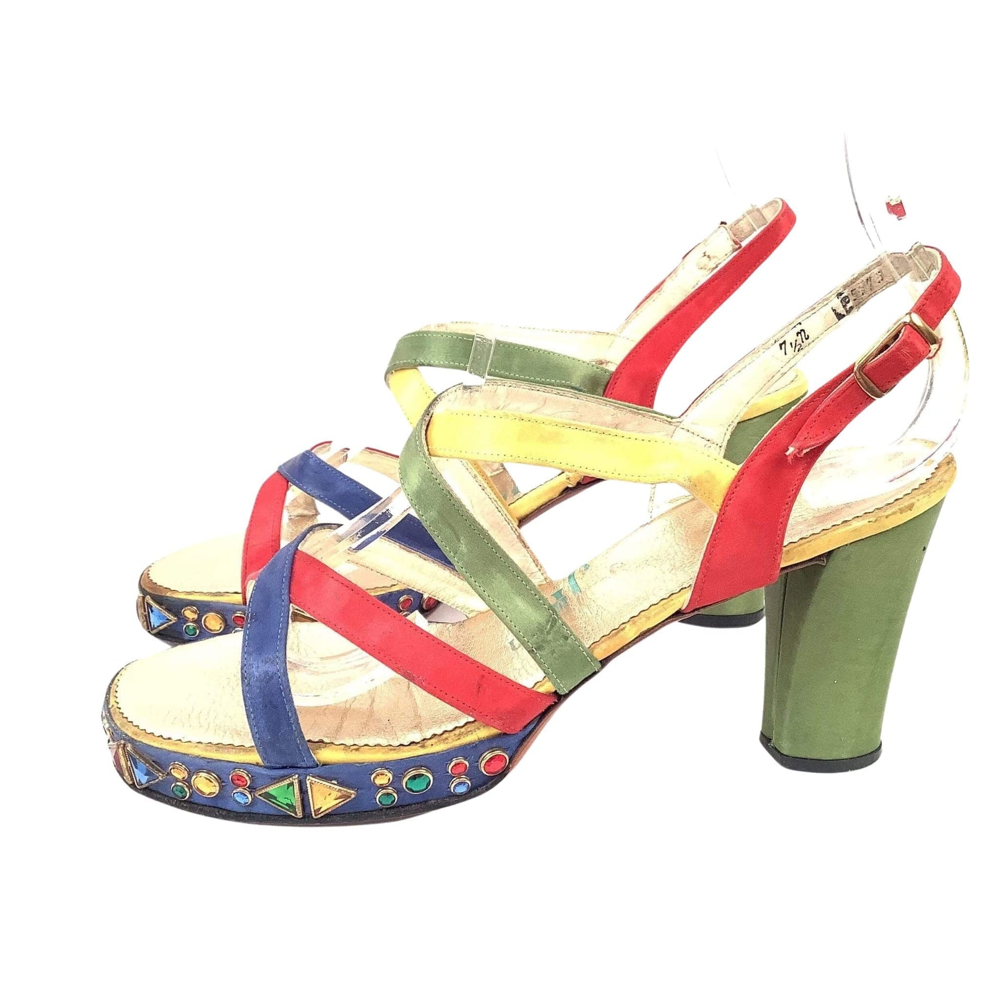 Strappy Disco Heels 7.5 / Multi / Vintage 1970s