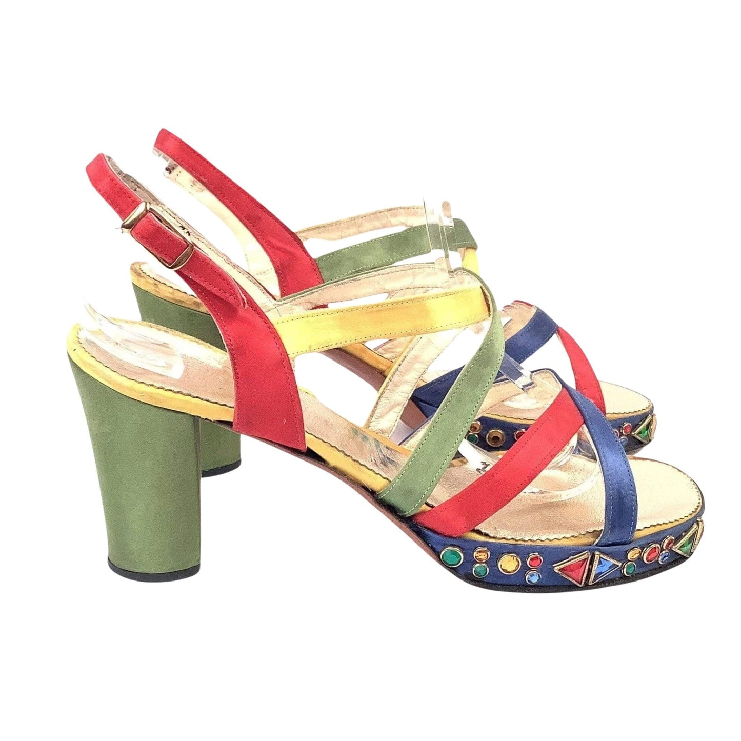 Strappy Disco Heels 7.5 / Multi / Vintage 1970s