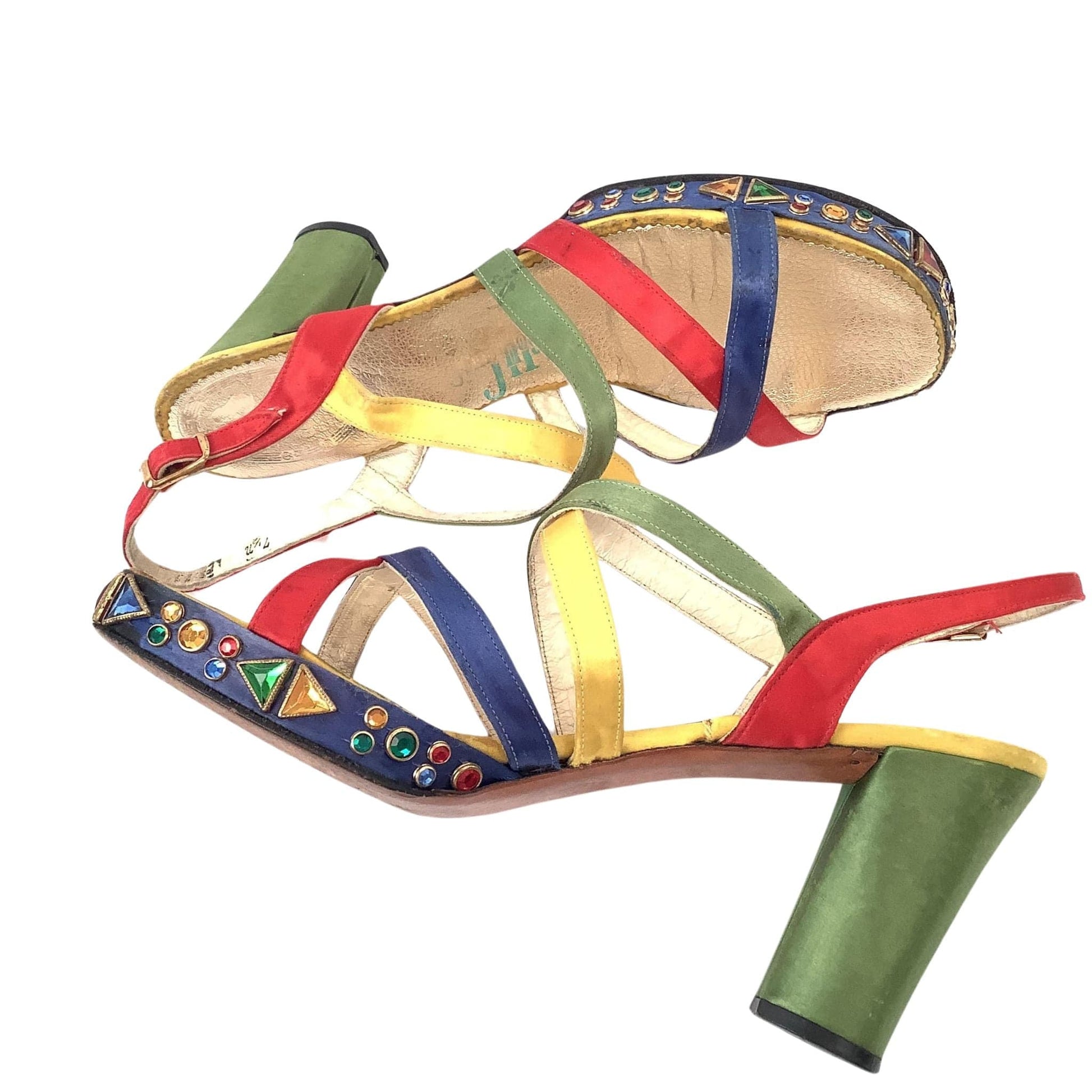 Strappy Disco Heels 7.5 / Multi / Vintage 1970s