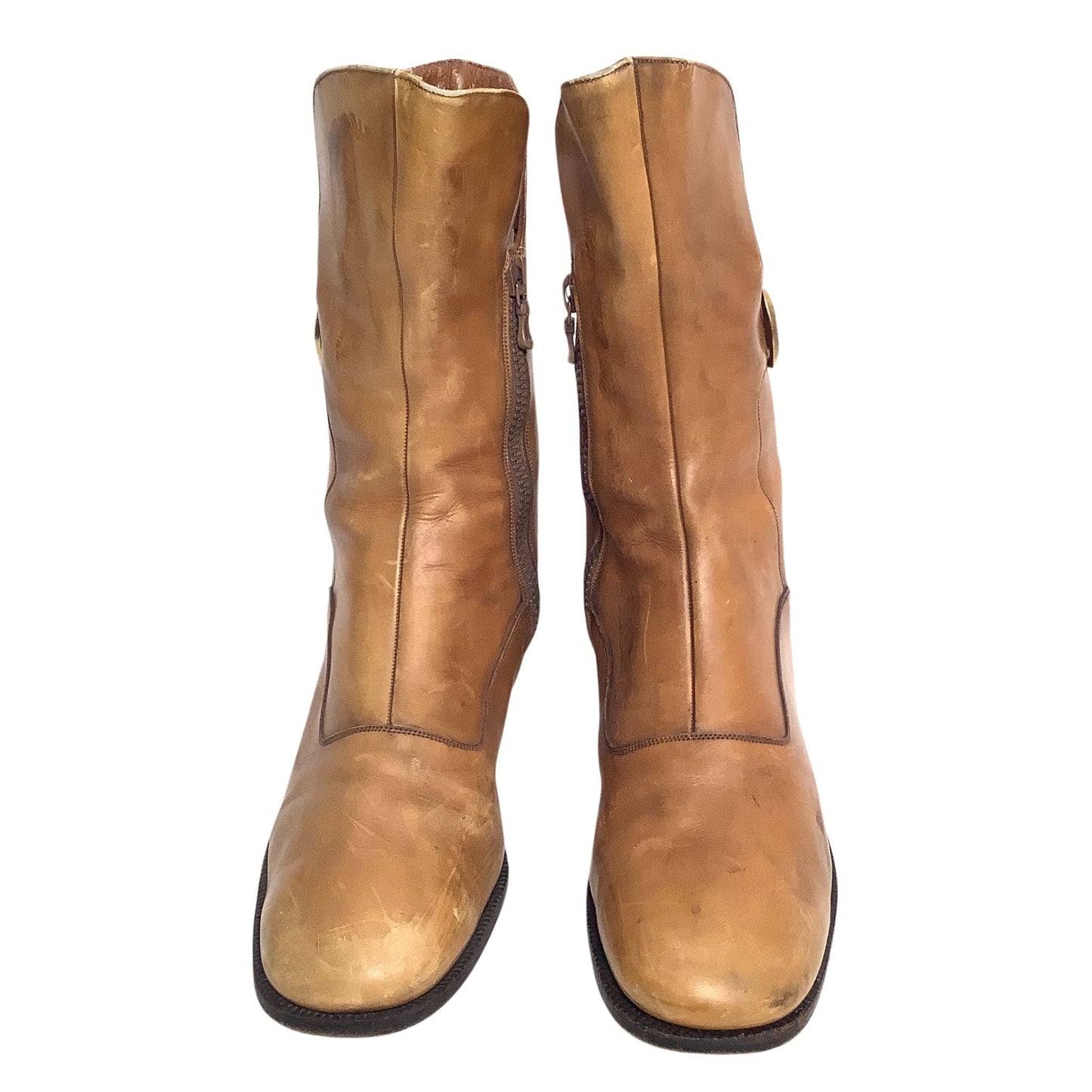 Tan Leather Ankle Boots 8.5 / Tan / Vintage 1960s