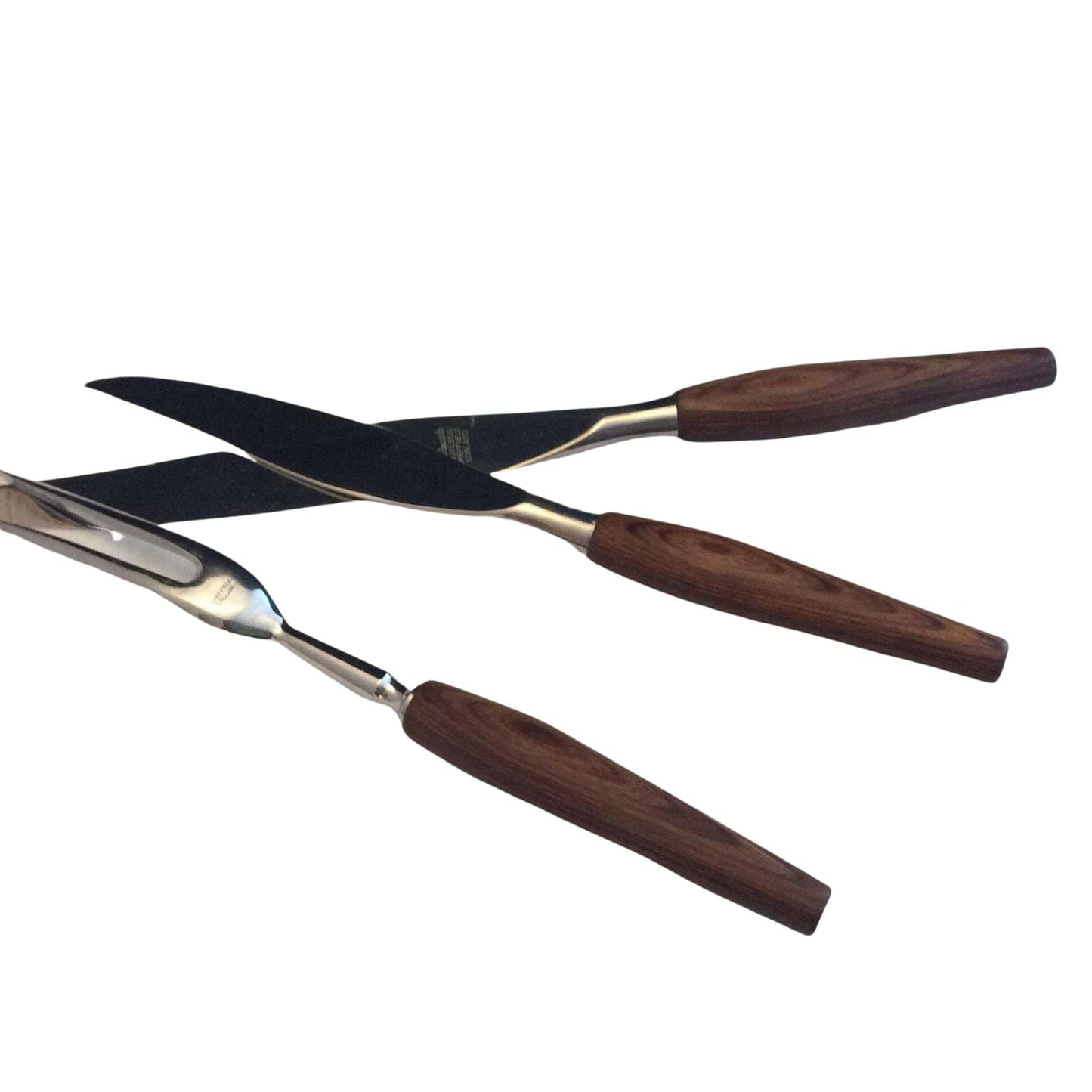 Teak Handle Carving Set Brown / Mixed / Vintage 1970s