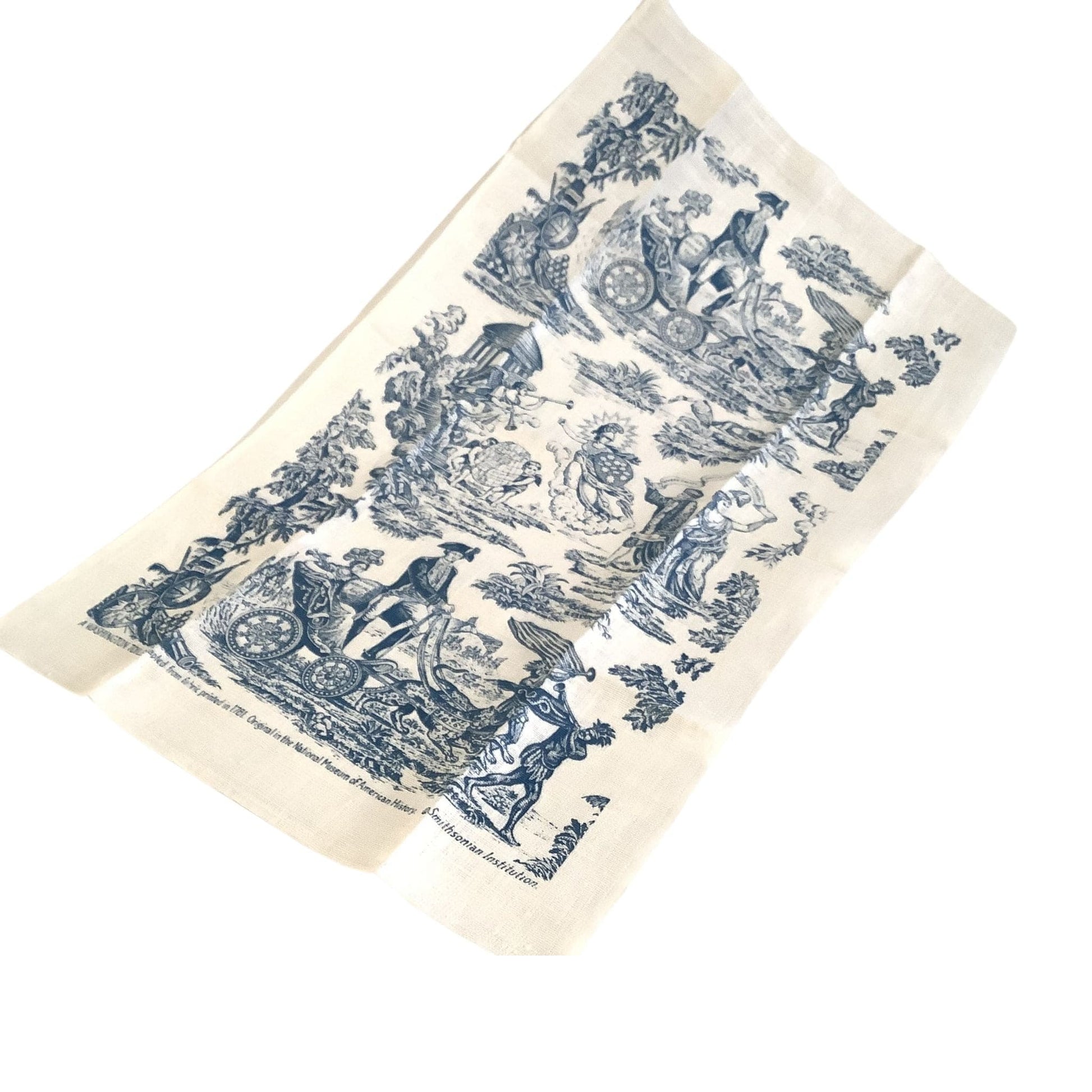 Toile Linen Tea Towel Blue / Linen / Vintage 1980s