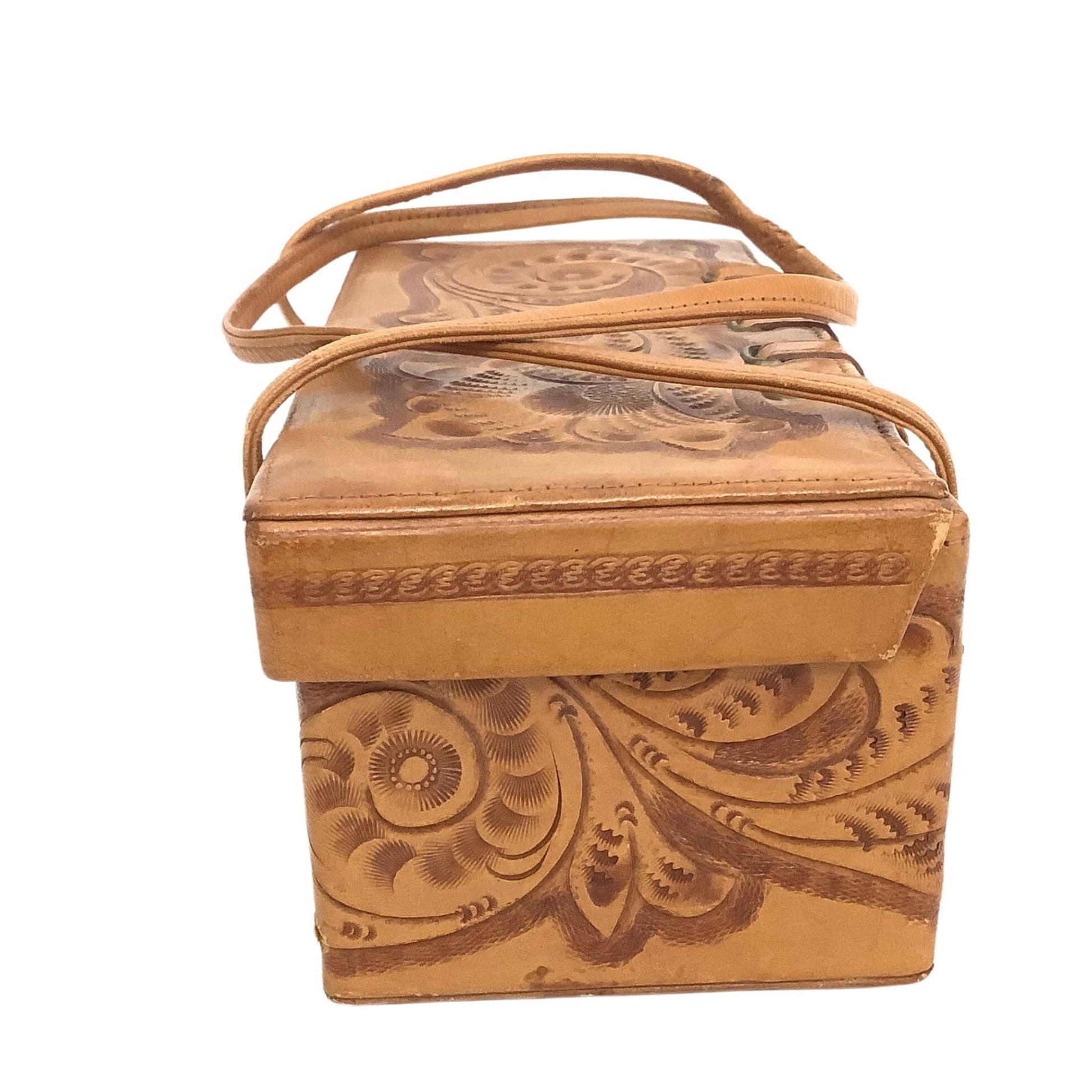 Tooled Leather Box Bag Tan / Leather / Vintage 1930s