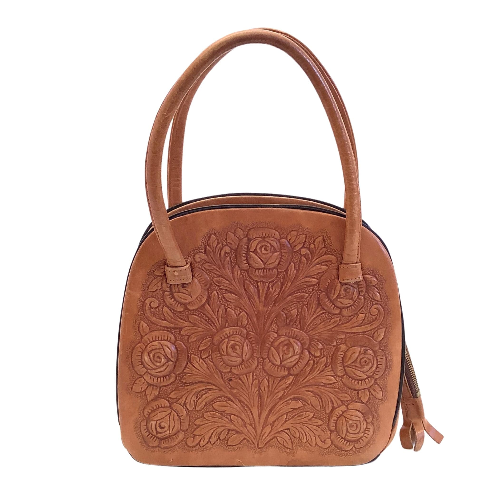 Vintage Tooled store Leather Handbag Floral Design