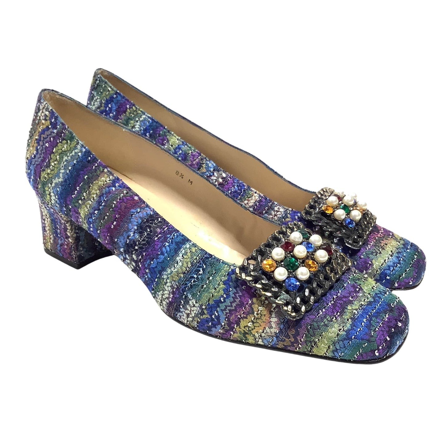 Tweed Square Toe Heels 8.5 / Multicolor / Classic pumps