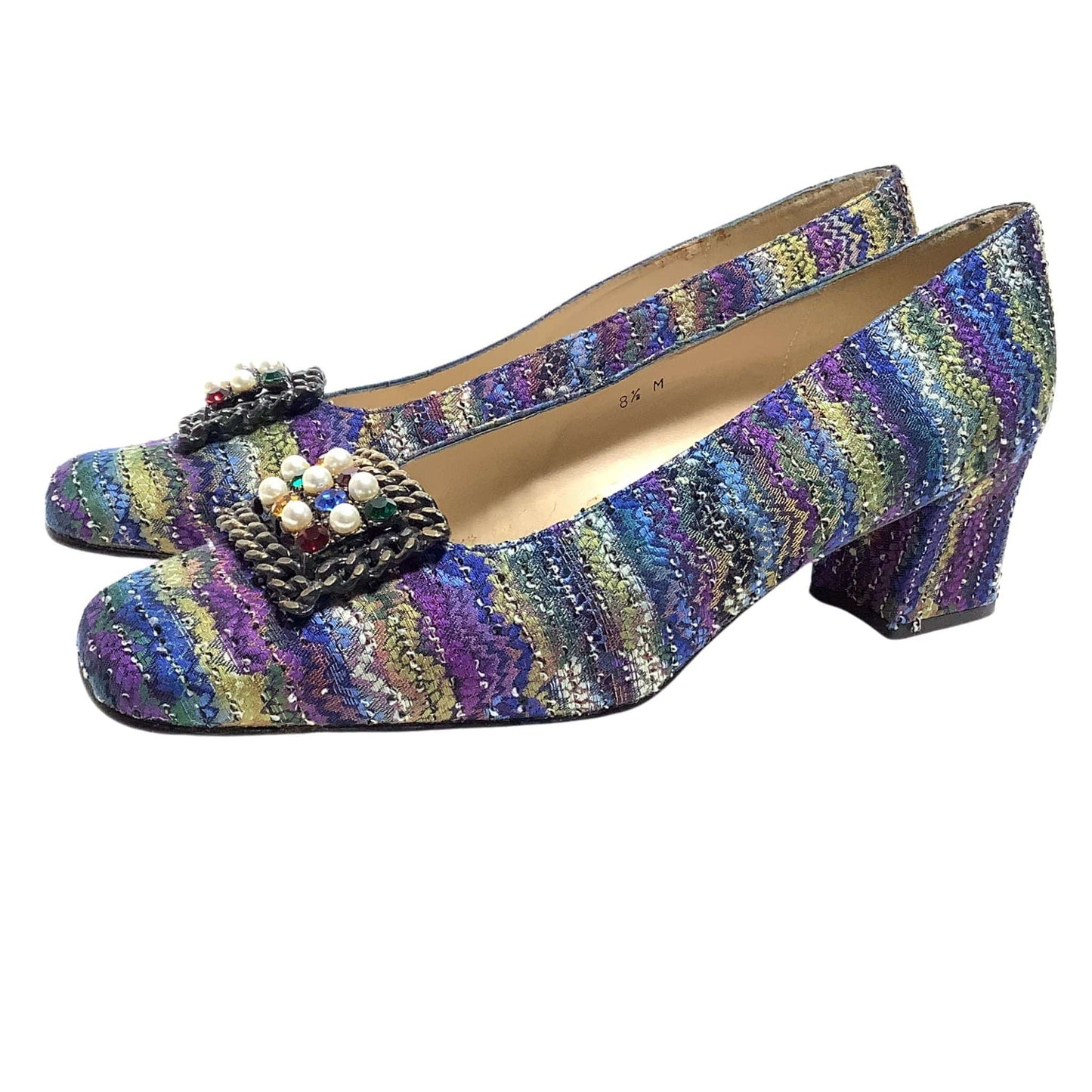 Tweed Square Toe Heels 8.5 / Multicolor / Classic pumps