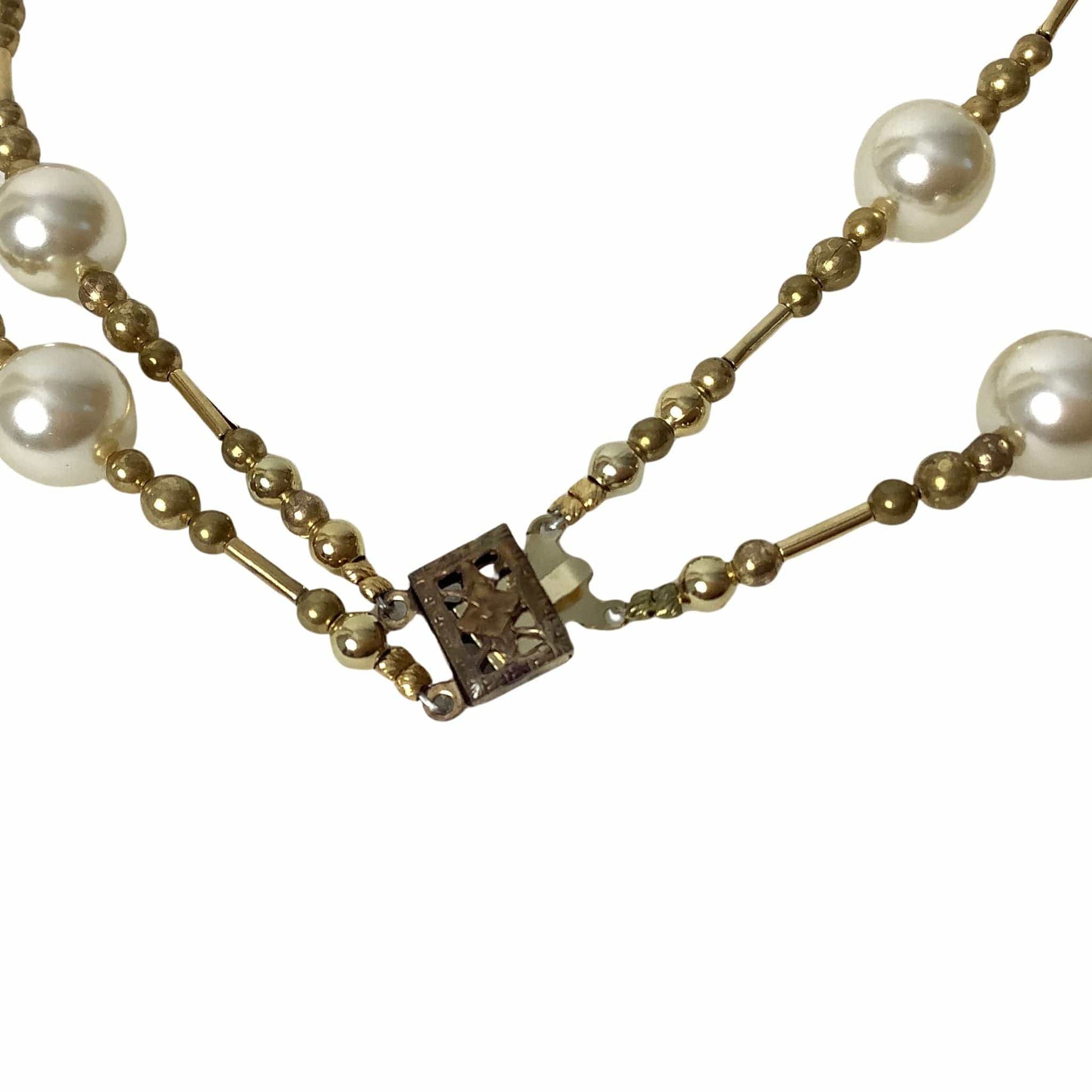 Two Strand Pearl Necklace Beige / Man made / Vintage 1950s