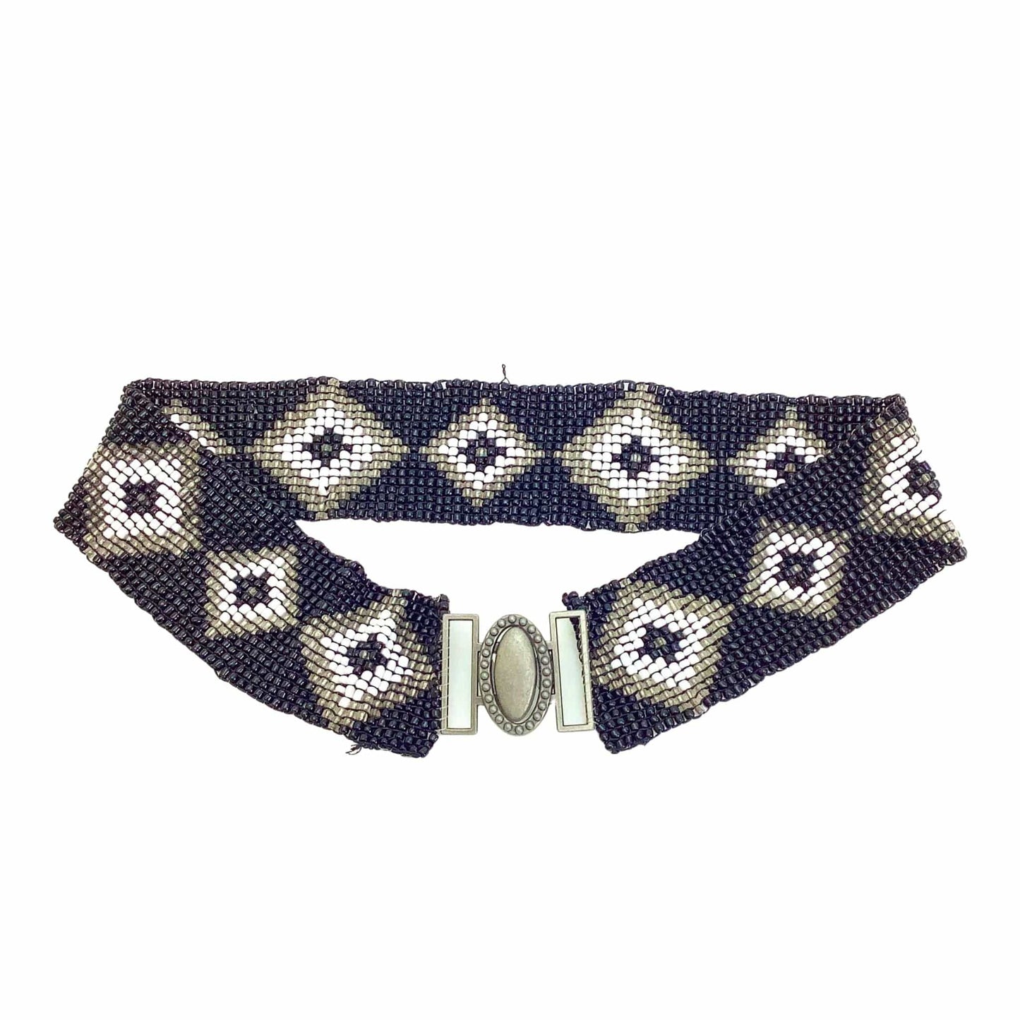 Vintage Beaded Stretch Belt Medium / B&W / Vintage 1980s