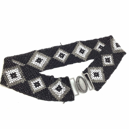 Vintage Beaded Stretch Belt Medium / B&W / Vintage 1980s