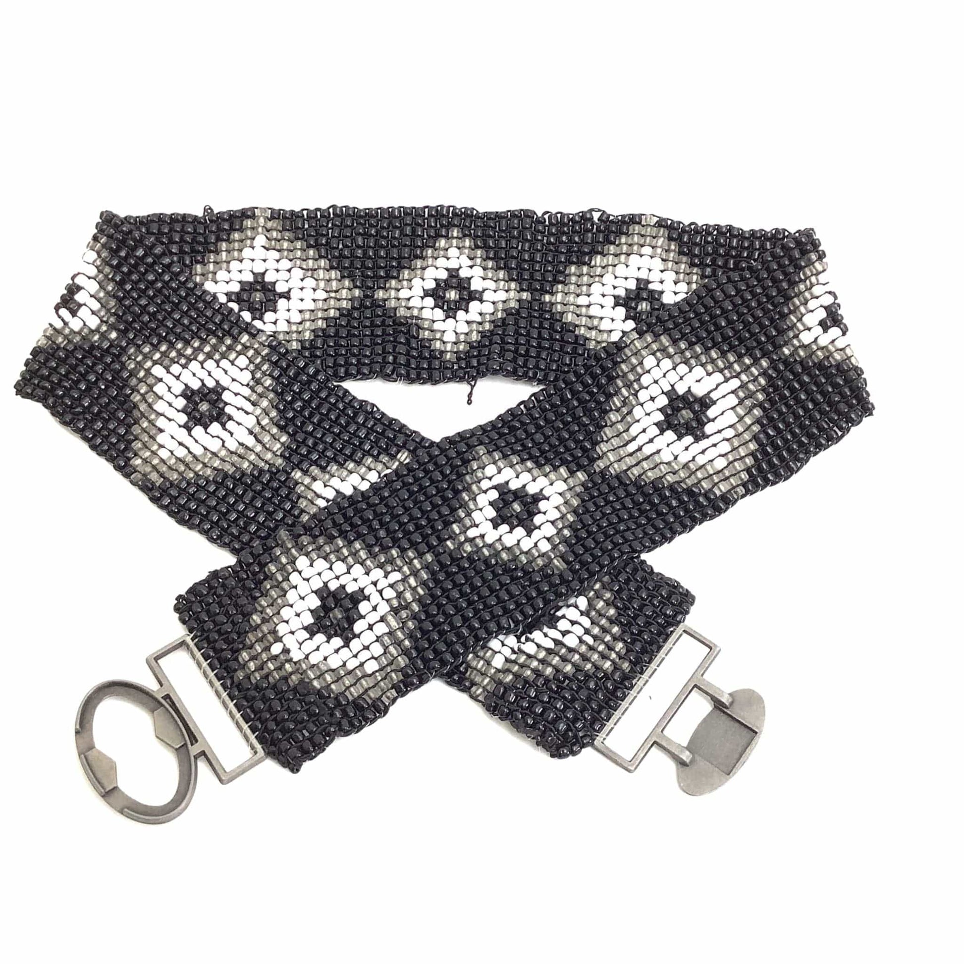 Vintage Beaded Stretch Belt Medium / B&W / Vintage 1980s