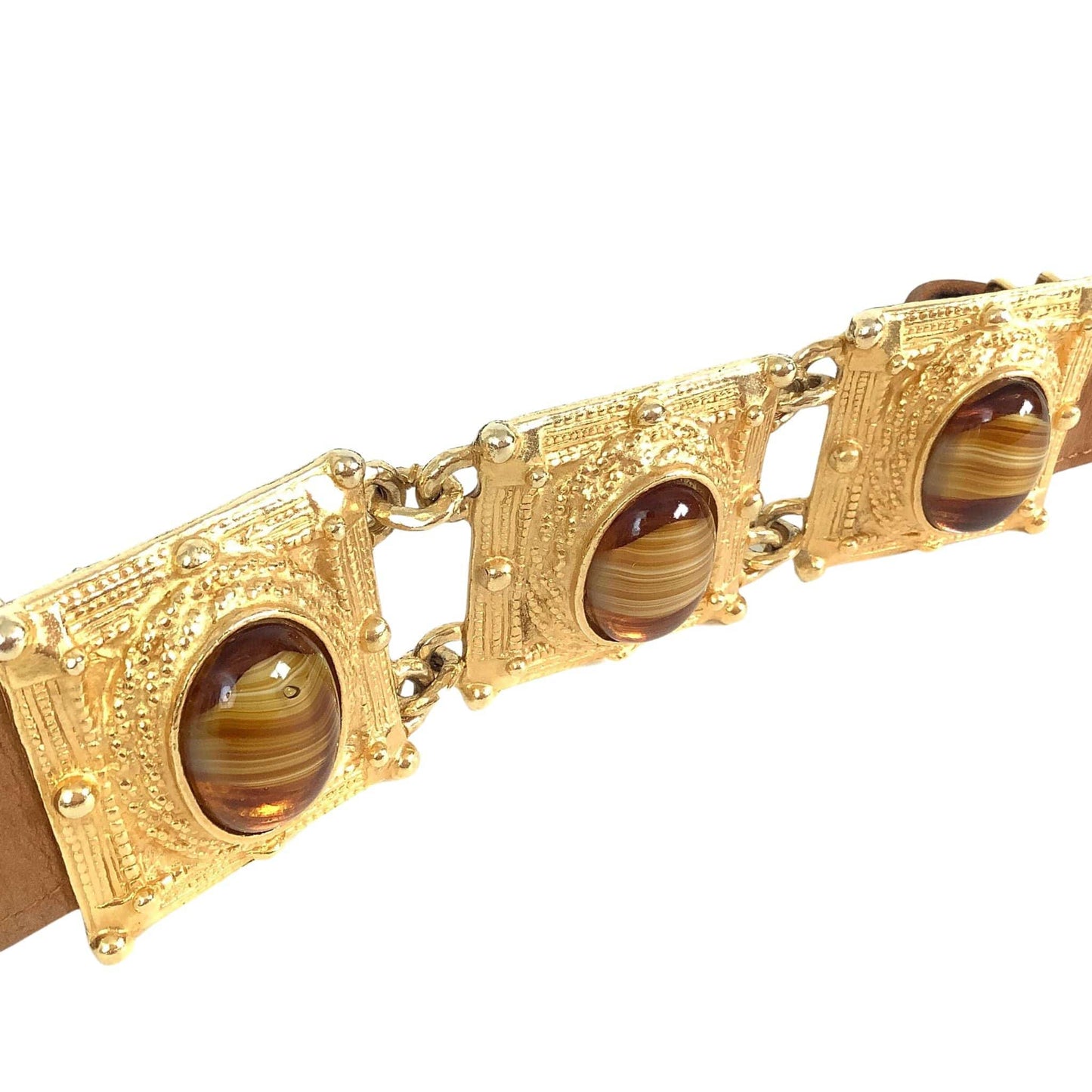 Vintage Bejeweled Belt Small / Tan / Vintage 1980s