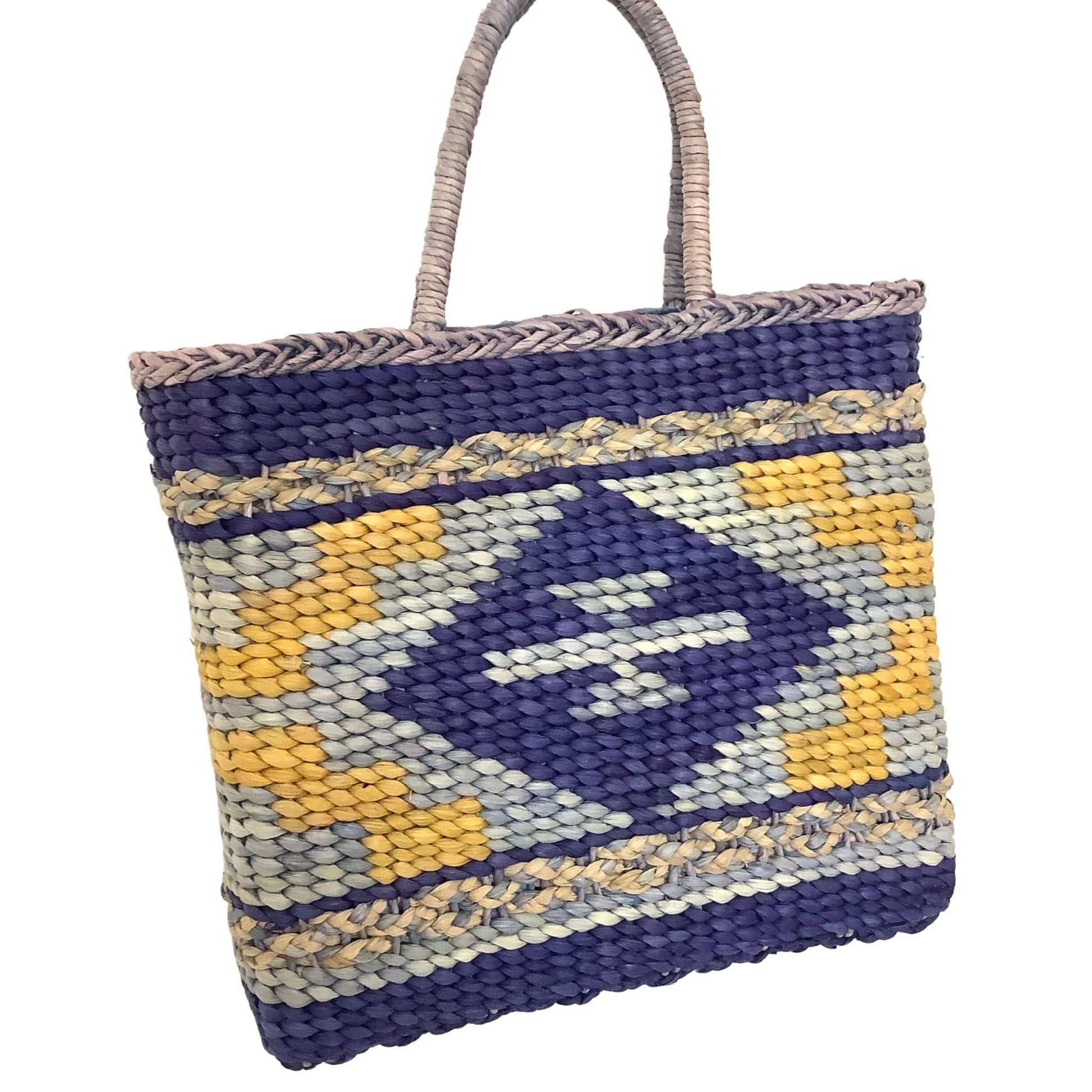 Vintage Blue Woven Tote Multi / Natural Fibers / Vintage 1980s