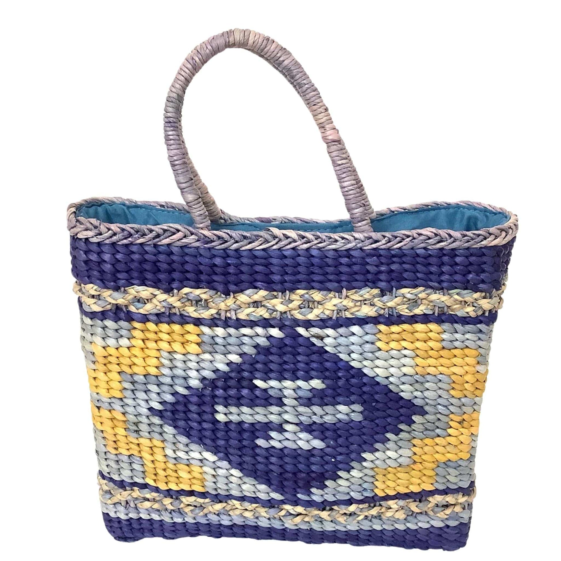 Vintage Blue Woven Tote Multi / Natural Fibers / Vintage 1980s