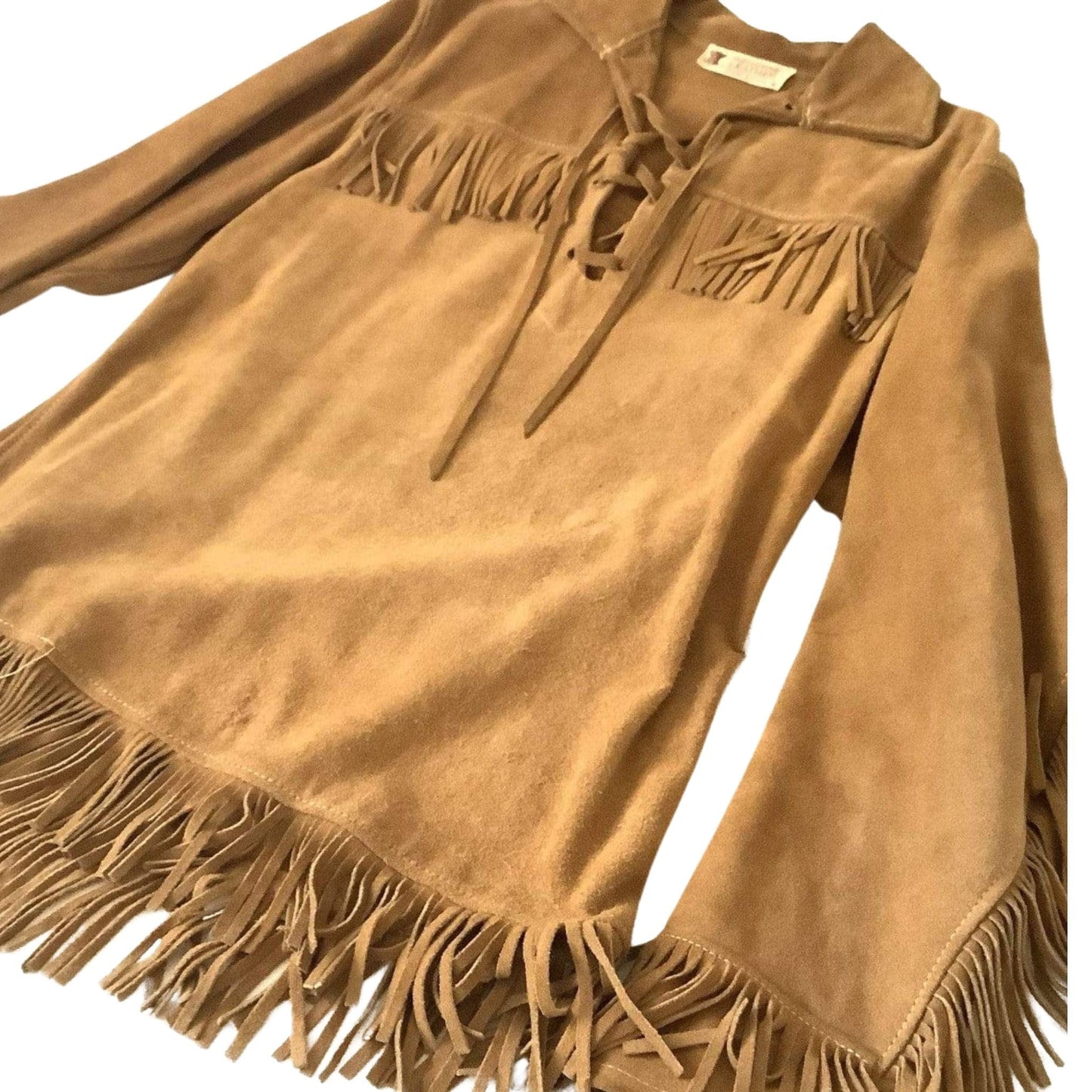 Vintage Buckskin Fringed Shirt Small / Tan / Vintage 1940s