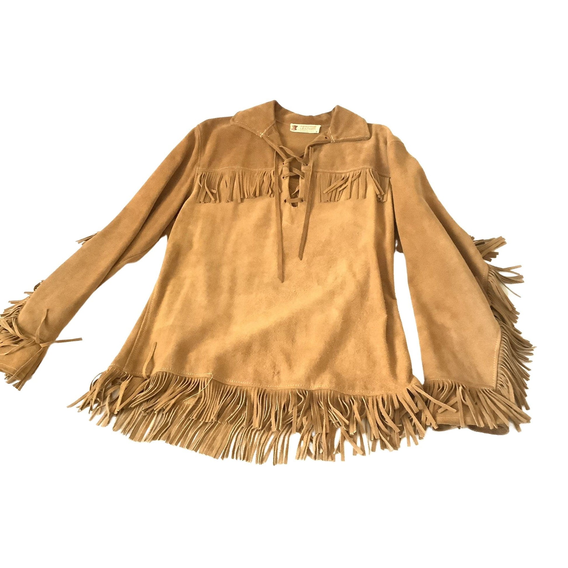 Vintage Buckskin Fringed Shirt Small / Tan / Vintage 1940s