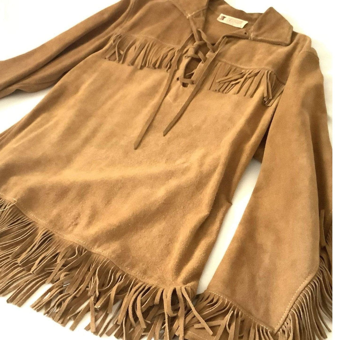 Vintage Buckskin Fringed Shirt Small / Tan / Vintage 1940s