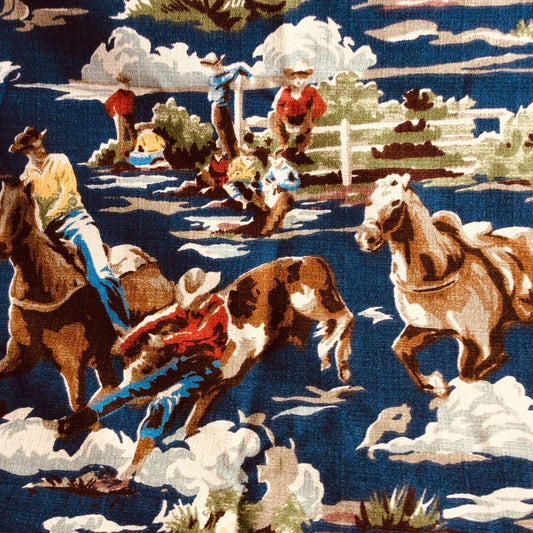 Vintage Cowboy Fabric Multi / Barkcloth / Western