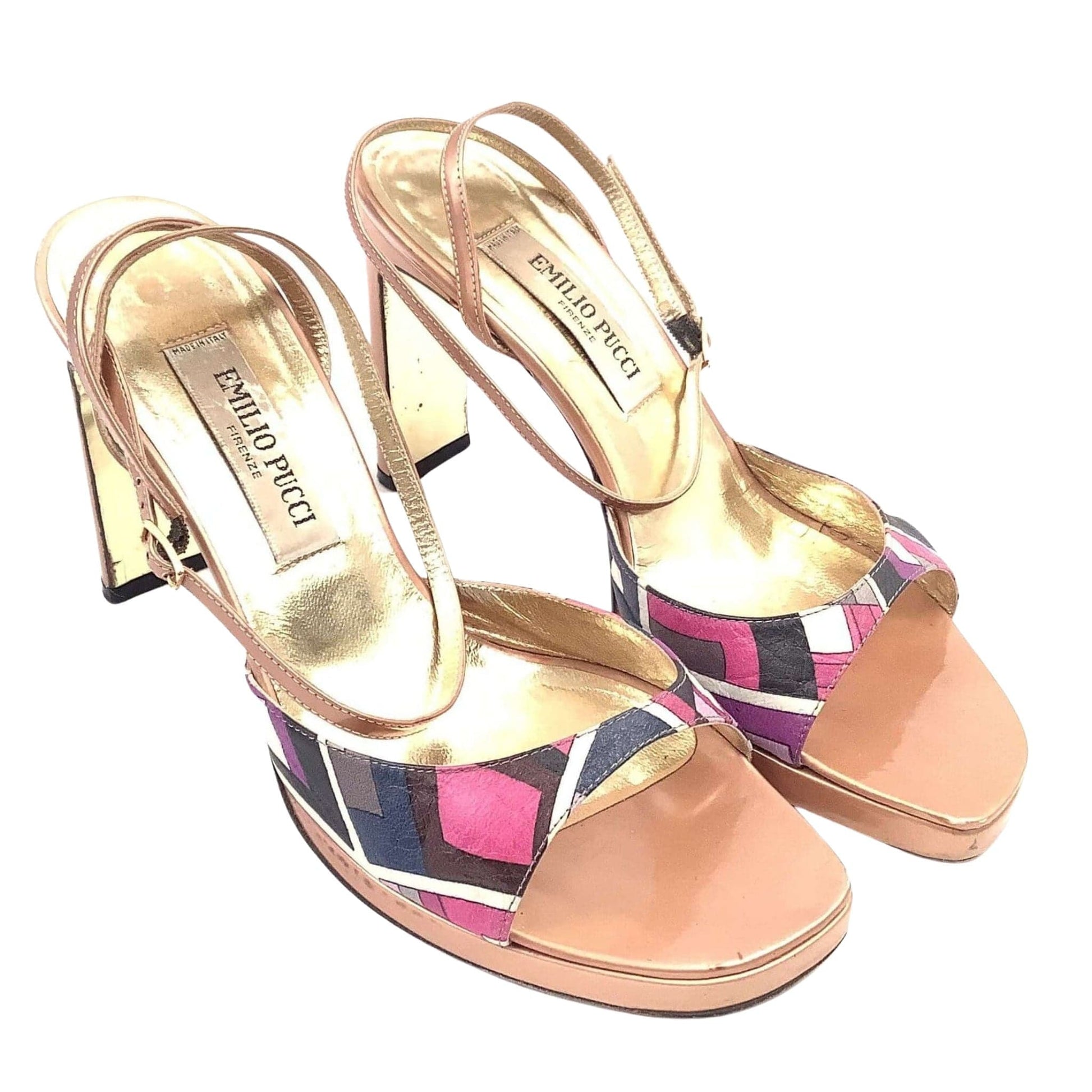 Emilio Pucci vintage slingback shoes in purple swirl print on satin -  DOWNTOWN UPTOWN Genève