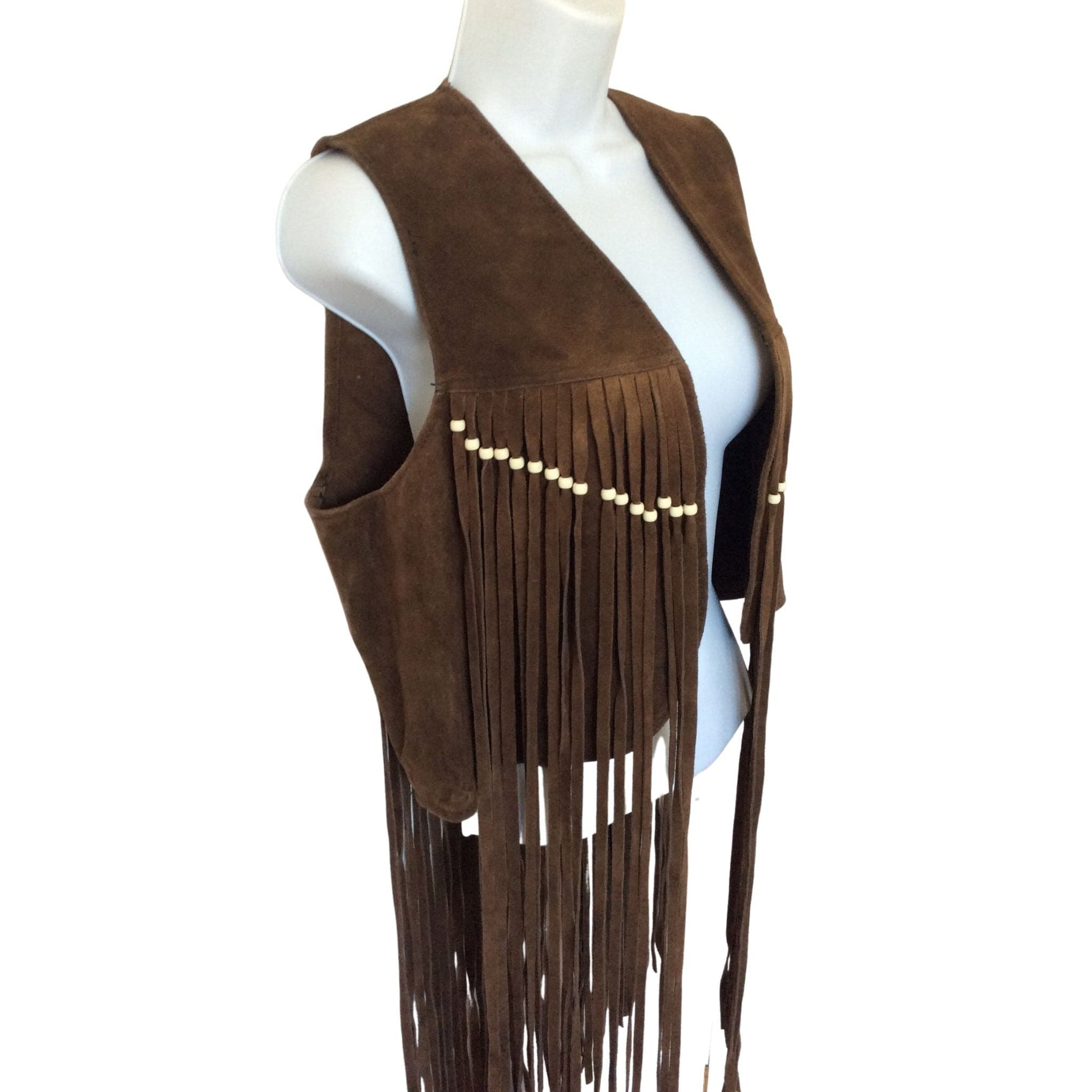 Vintage Fringed Leather Vest Medium / Brown / Vintage 1970s