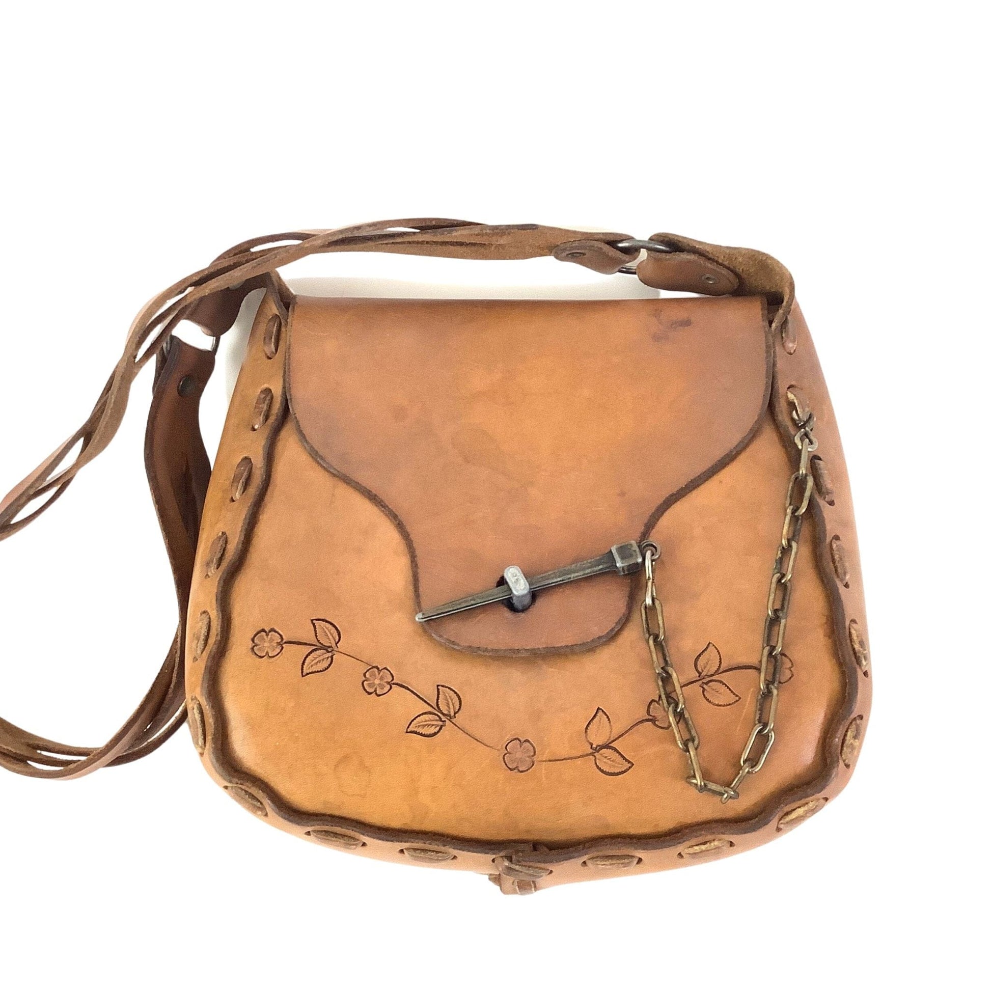 Vintage Hippie Leather Bag Tan / Leather / Vintage 1970s