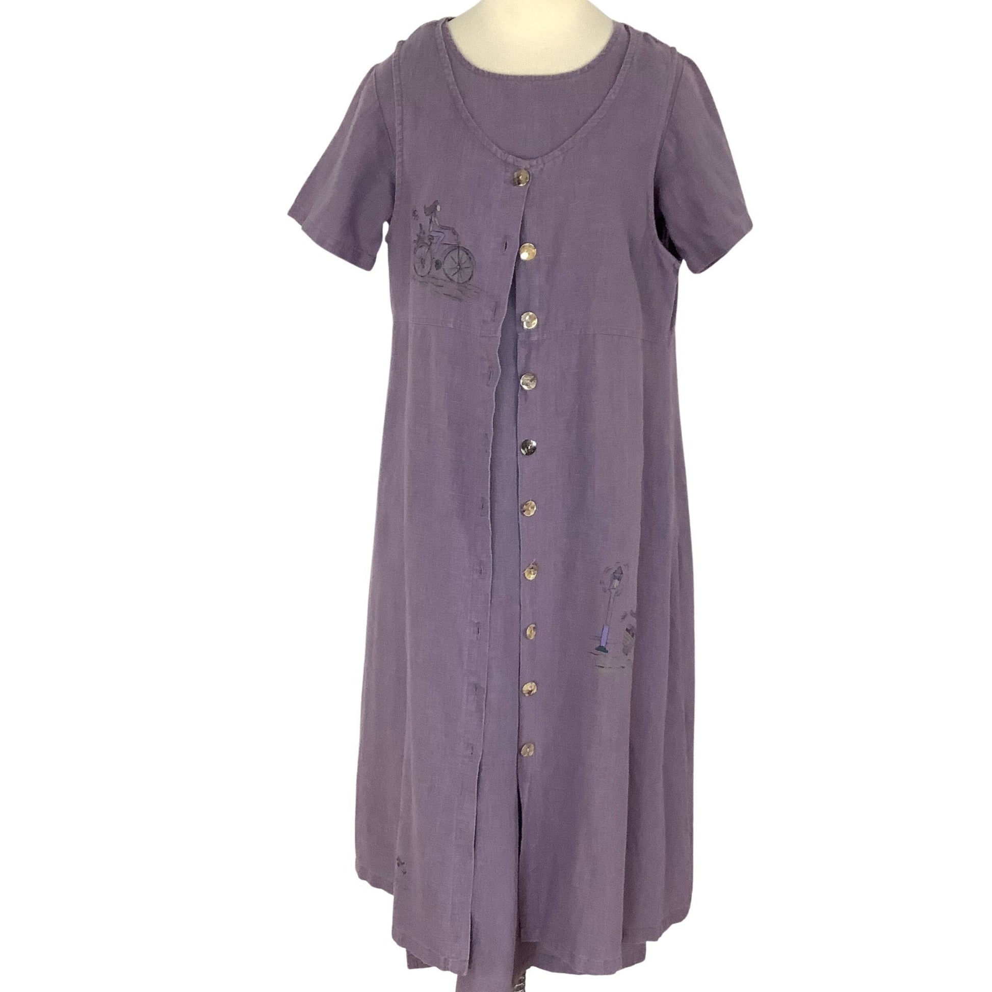 Vintage Linen Dress Outfit Medium / Purple / Vintage 1970s