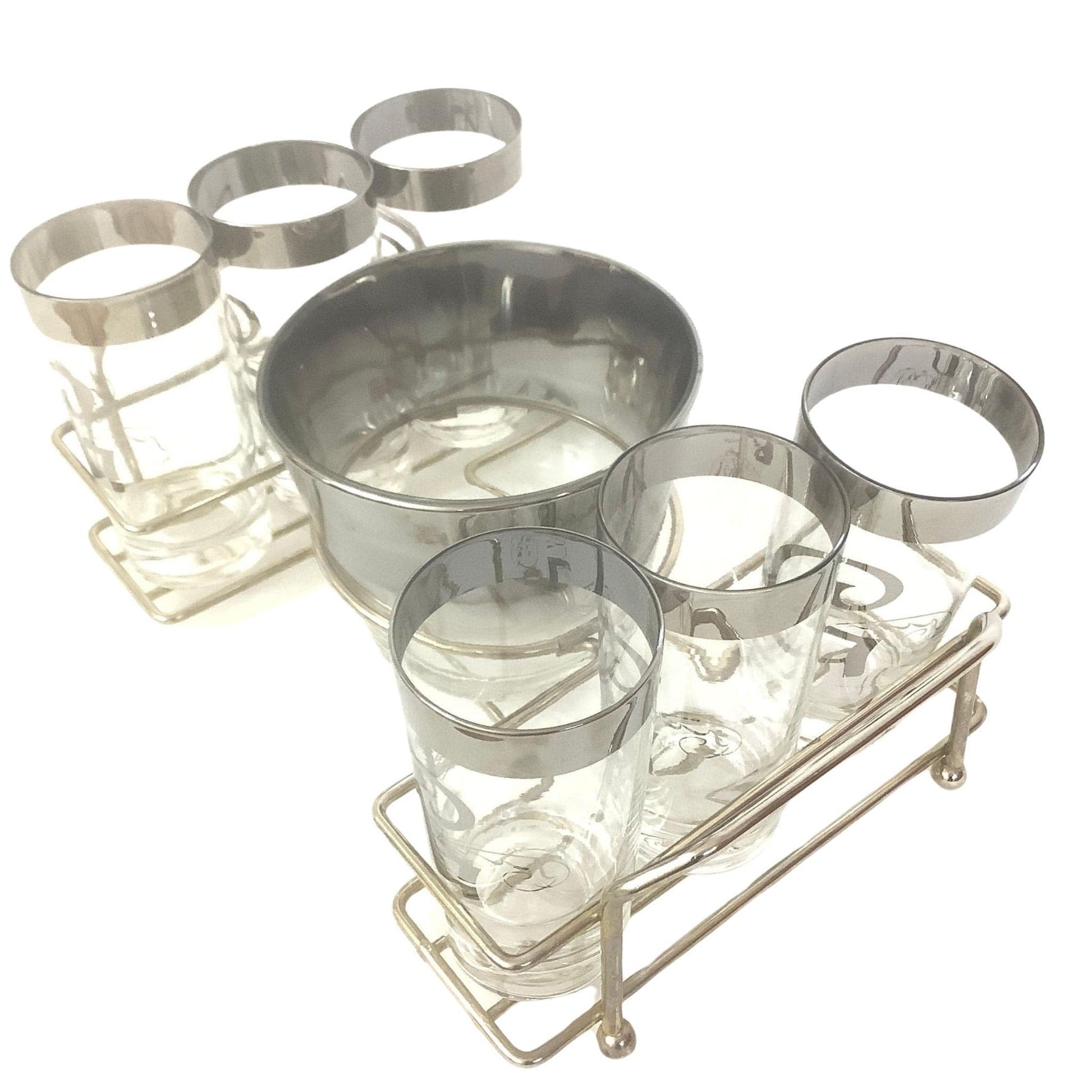 Vintage MCM Glassware Silver / Glass / Vintage 1950s