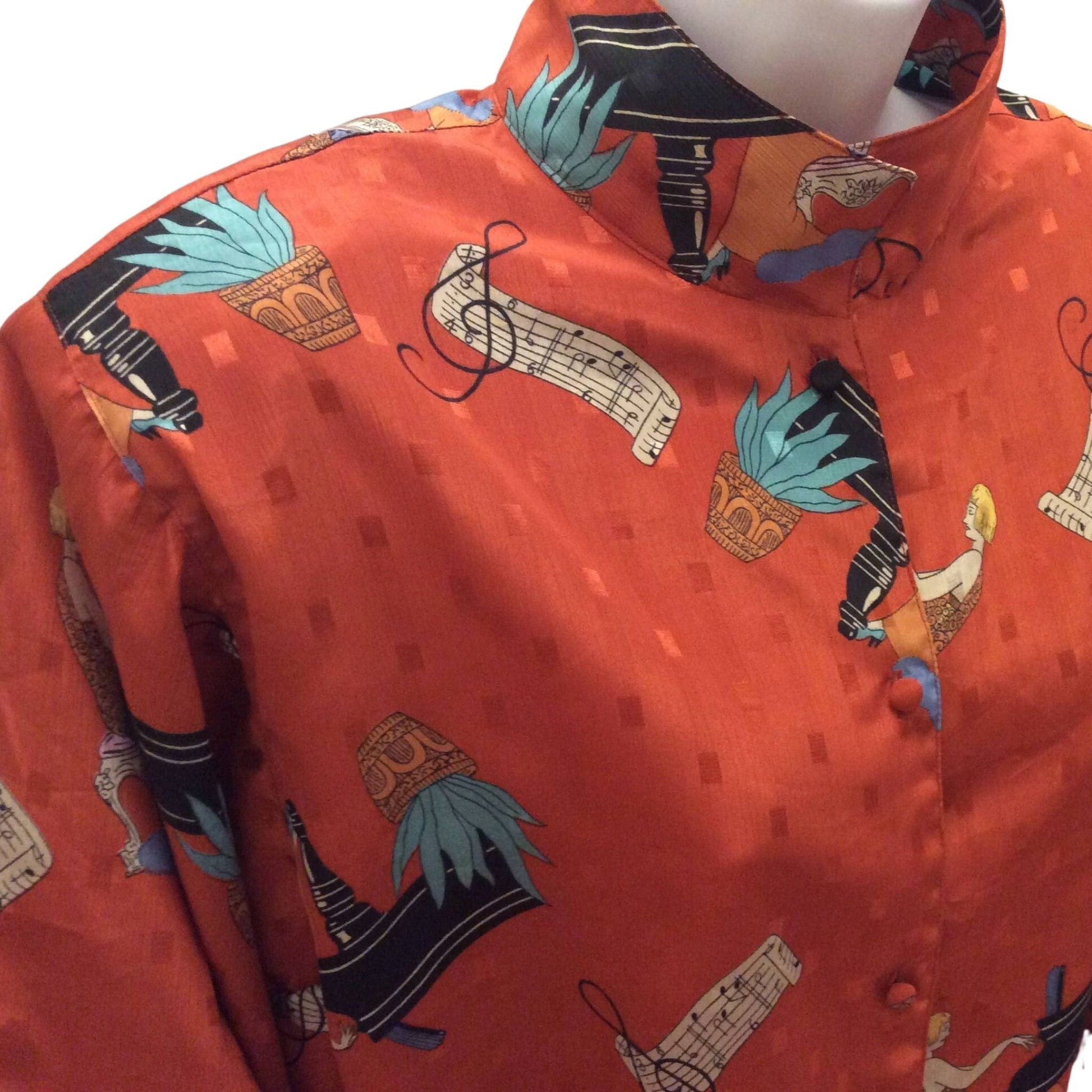 Vintage Musical Novelty Top Medium / Red / Vintage 1980s