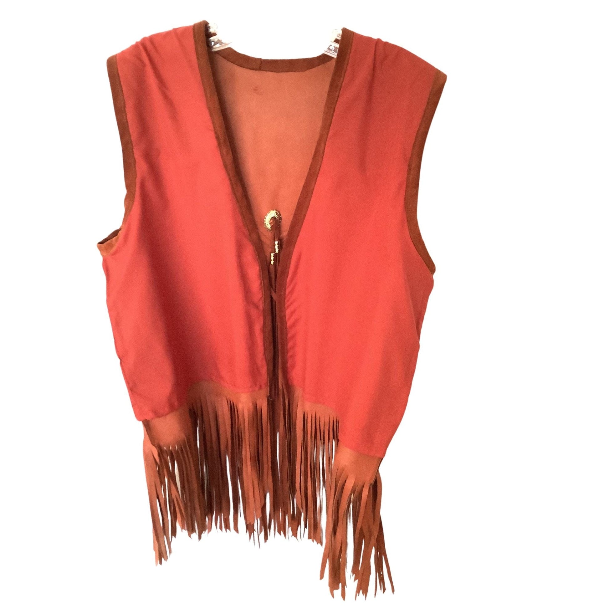 Vintage Nat Am Fringed Vest Medium / Orange / Vintage 1970s